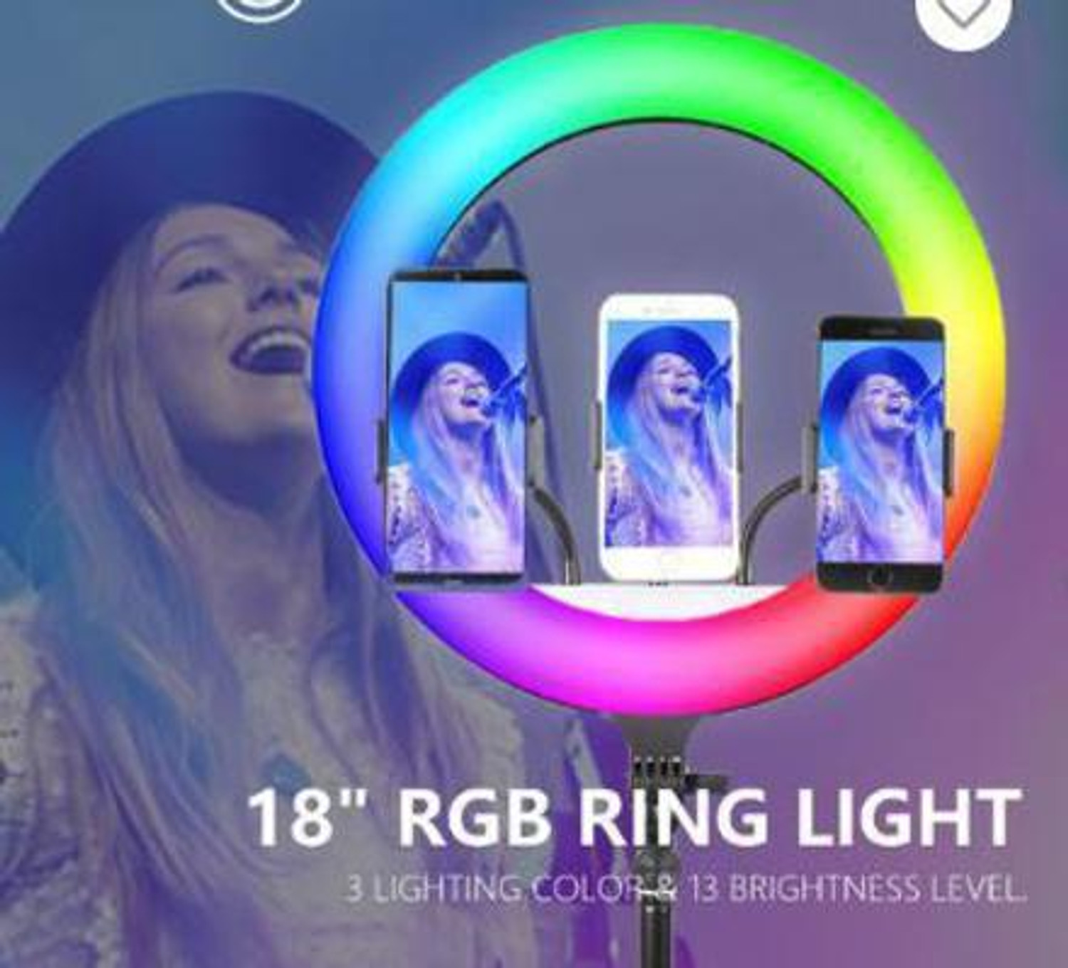 Image of TECHGEAR 18'' RGB Desktop Soft LED Ring Light 16 RGB Colors with Three Mobile Holder Ring Flash