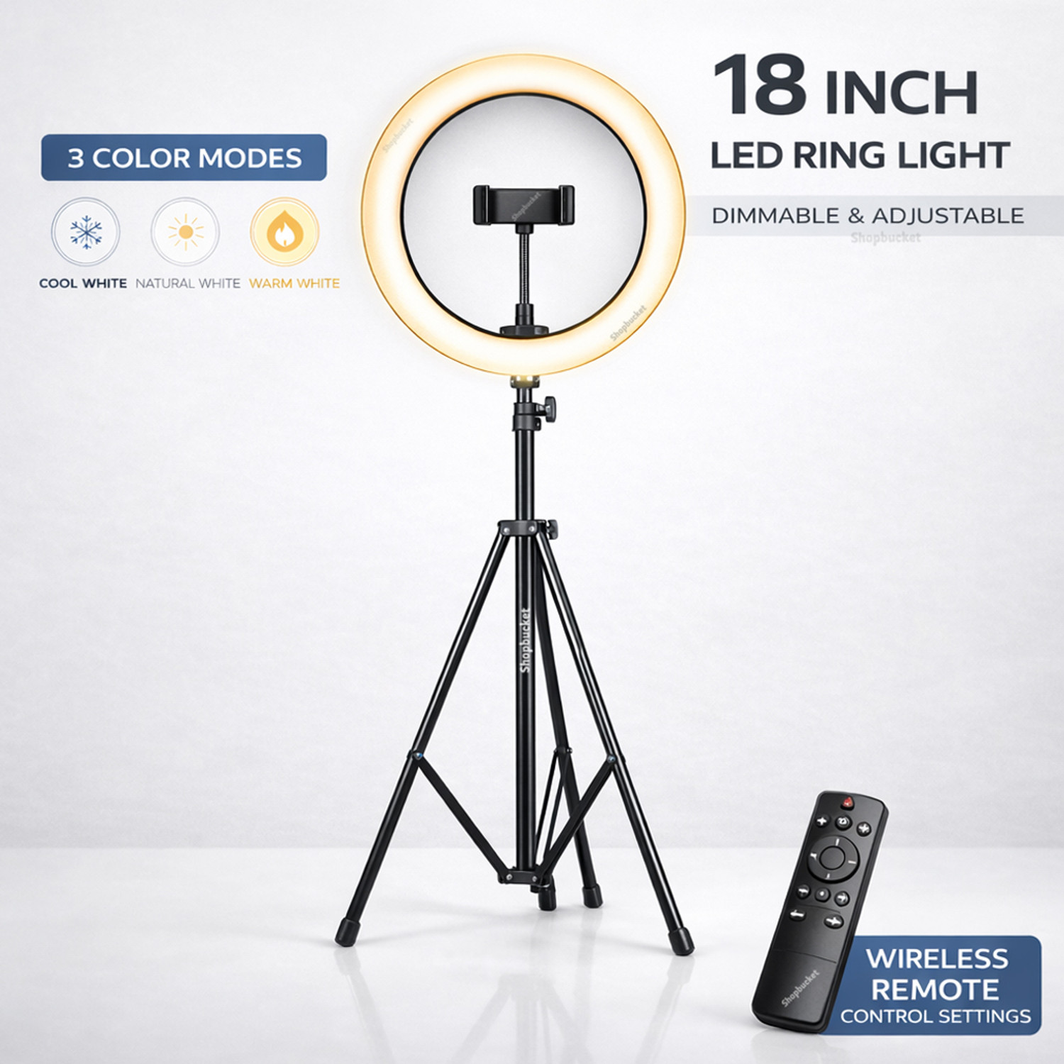 Image of SB 18 Inch Ring Light 7 Ft Tripod Stand for Video Shooting Ring Flash (White)