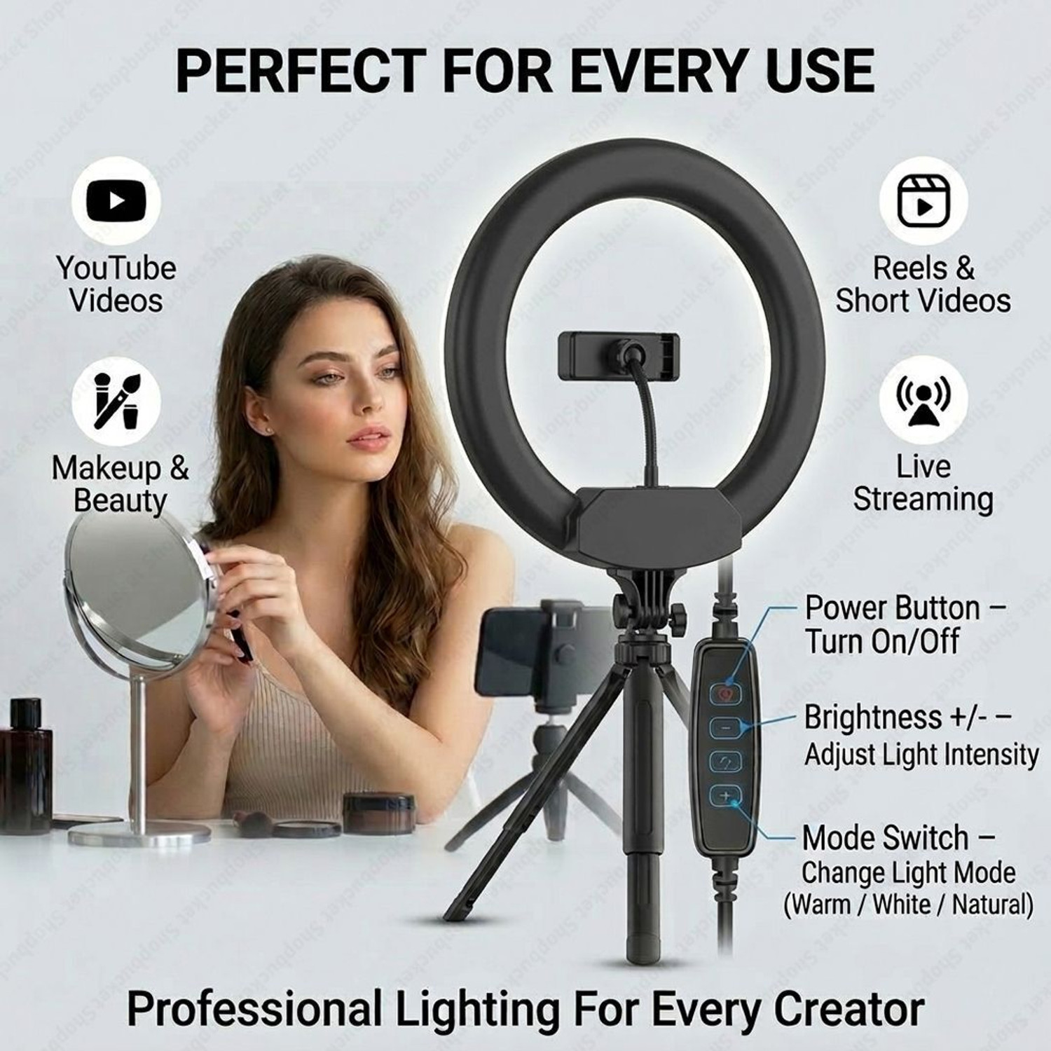 Image of SB 10 Inch Ring Light & LED Ring Light Mobile Video Shooting Makeup Ring Flash