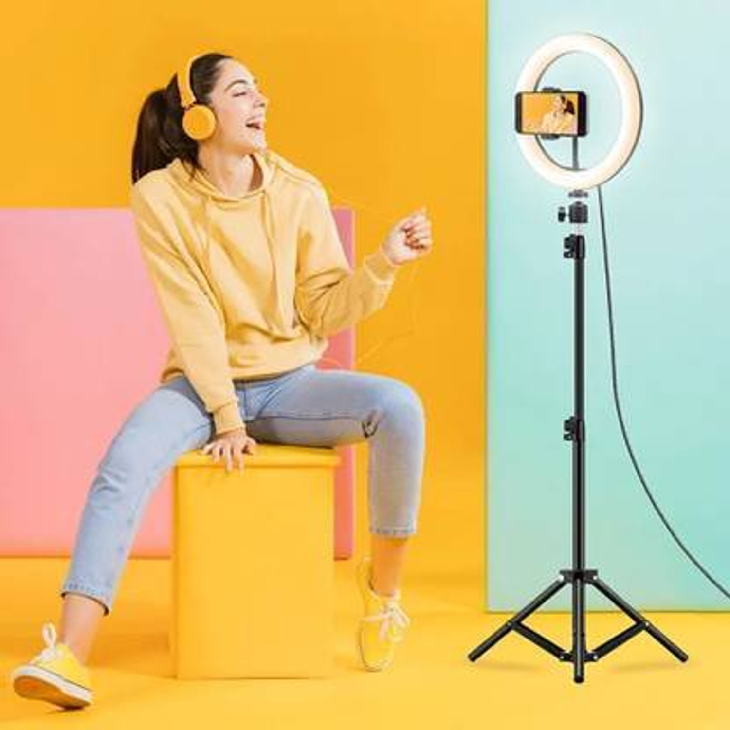 Image of VIJYIONCS Ring Light 10 inch with 7ft Tripod Stand for video,Reels Studio J98 Ring Flash Ring Flash