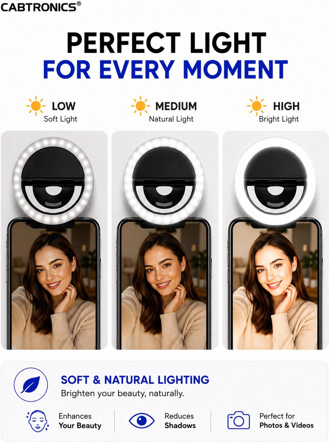CABTRONICS Rechargeable Clip On Selfie Ring Light - Image 3