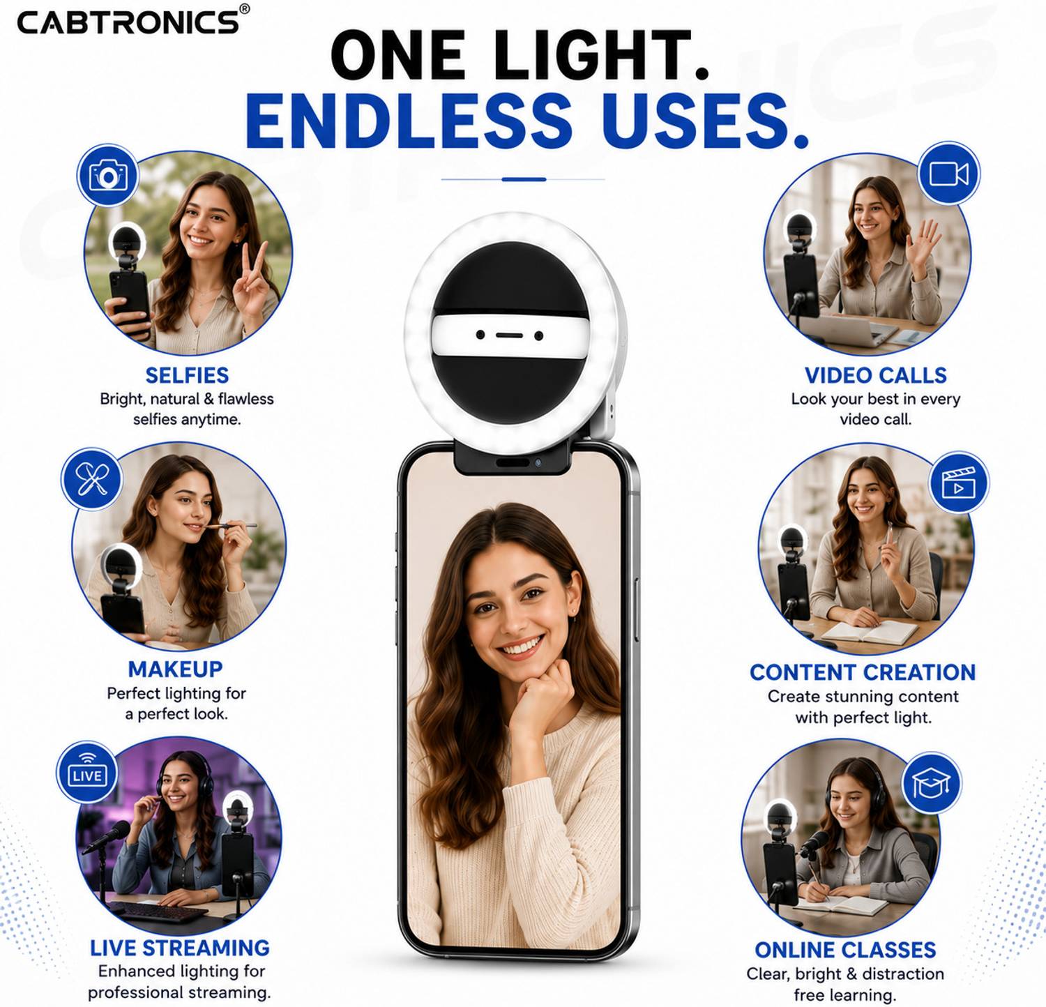 CABTRONICS Rechargeable Clip On Selfie Ring Light - Image 5