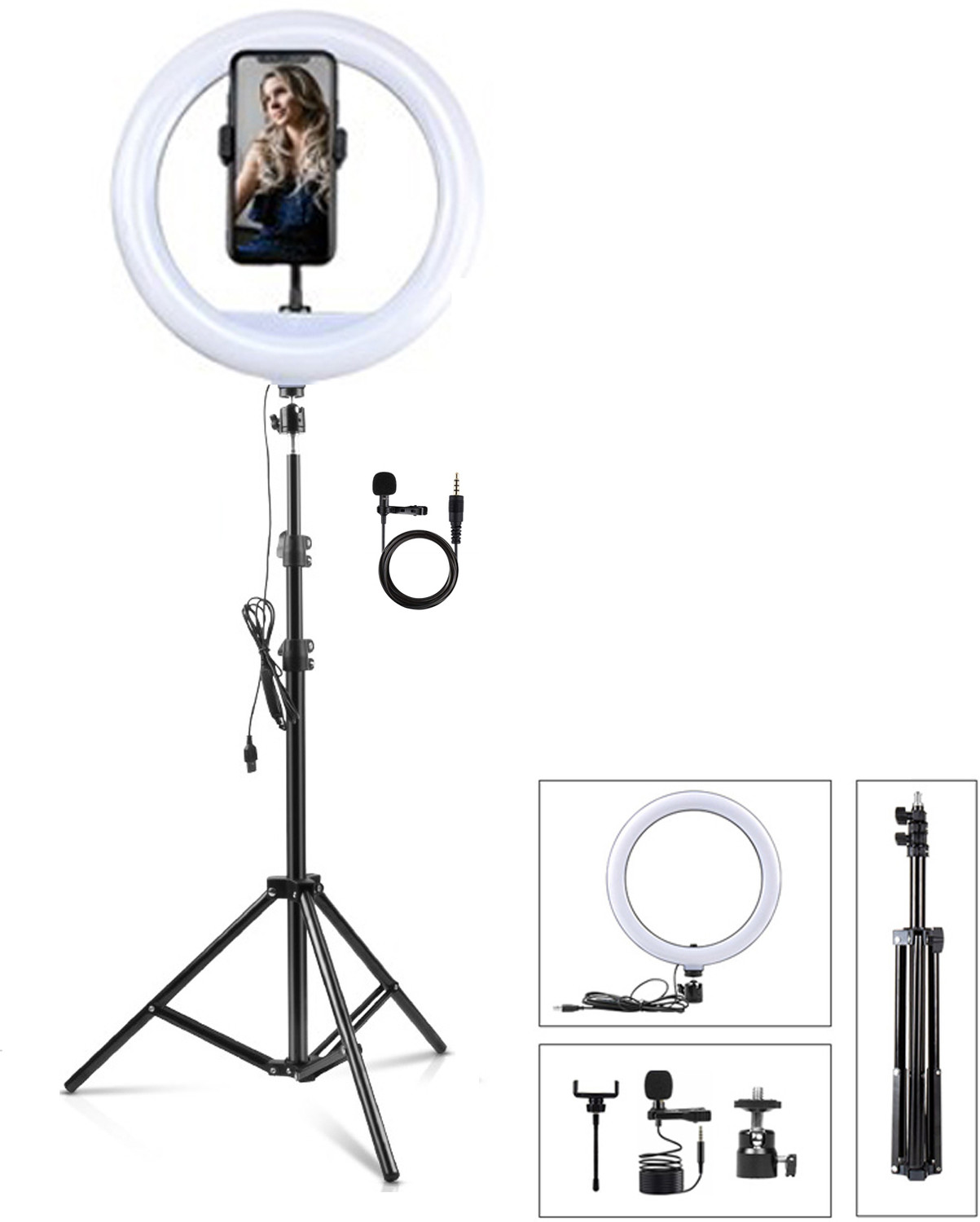 Image of ROYAL SCOT GREY 12 inch LED Ring Light with 6.9 Feet Metal Tripod & 3.5mm Metal Collar Microphone Ring Flash
