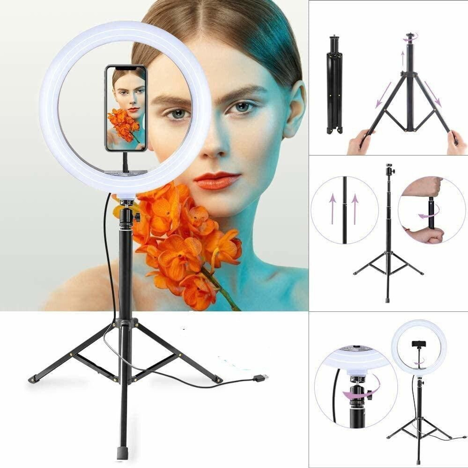 Image of MAIPLE 10 Inches Large LED Ring Light with Tripod for YouTube, Instagram, Makeup, TikTok, Taka-Tak, Reels, Photo Video Shooting Stand Ring Flash