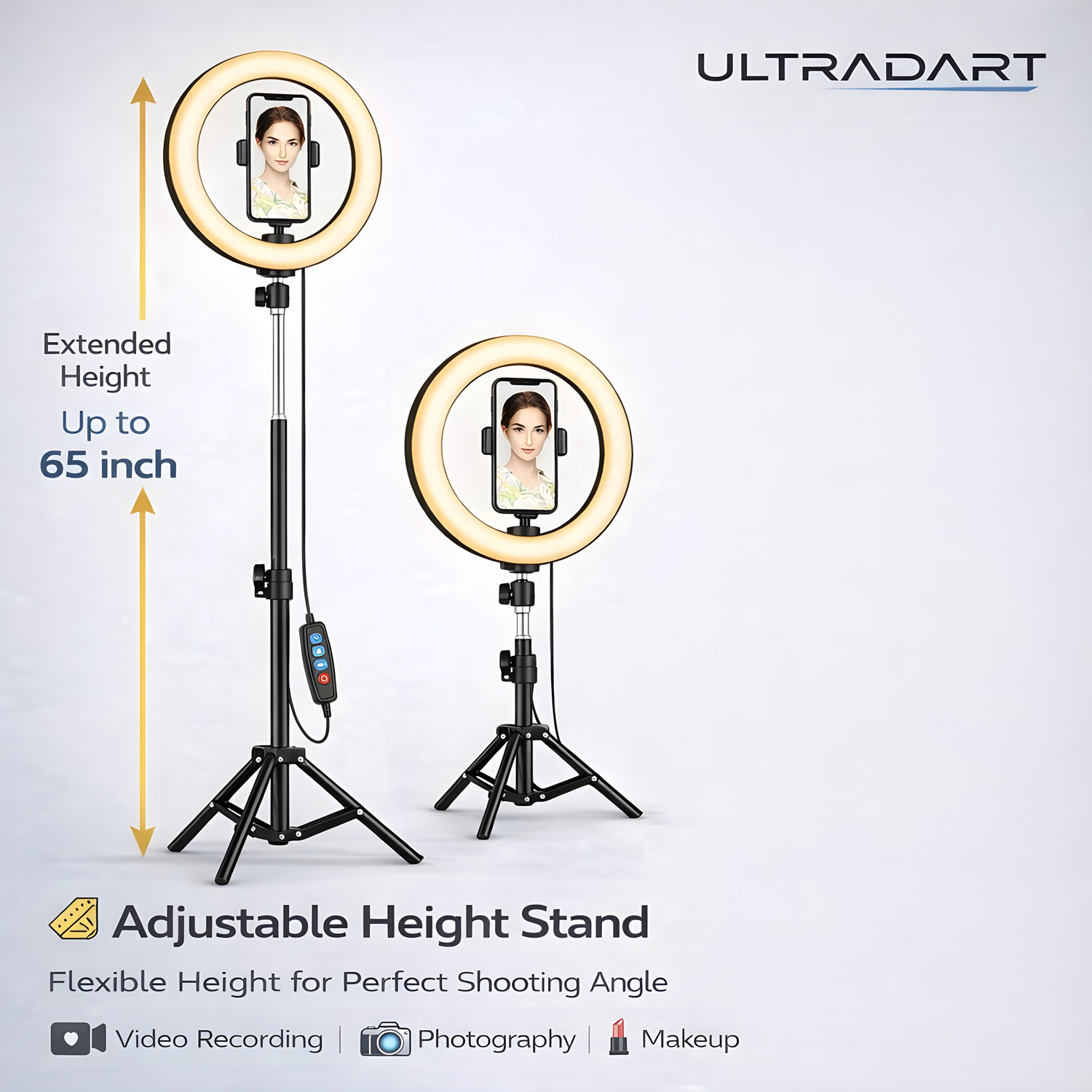 Image of ULTRADART Studio 14 Inch Ring Light with Stand for Makeup & Video Recording Ring Flash
