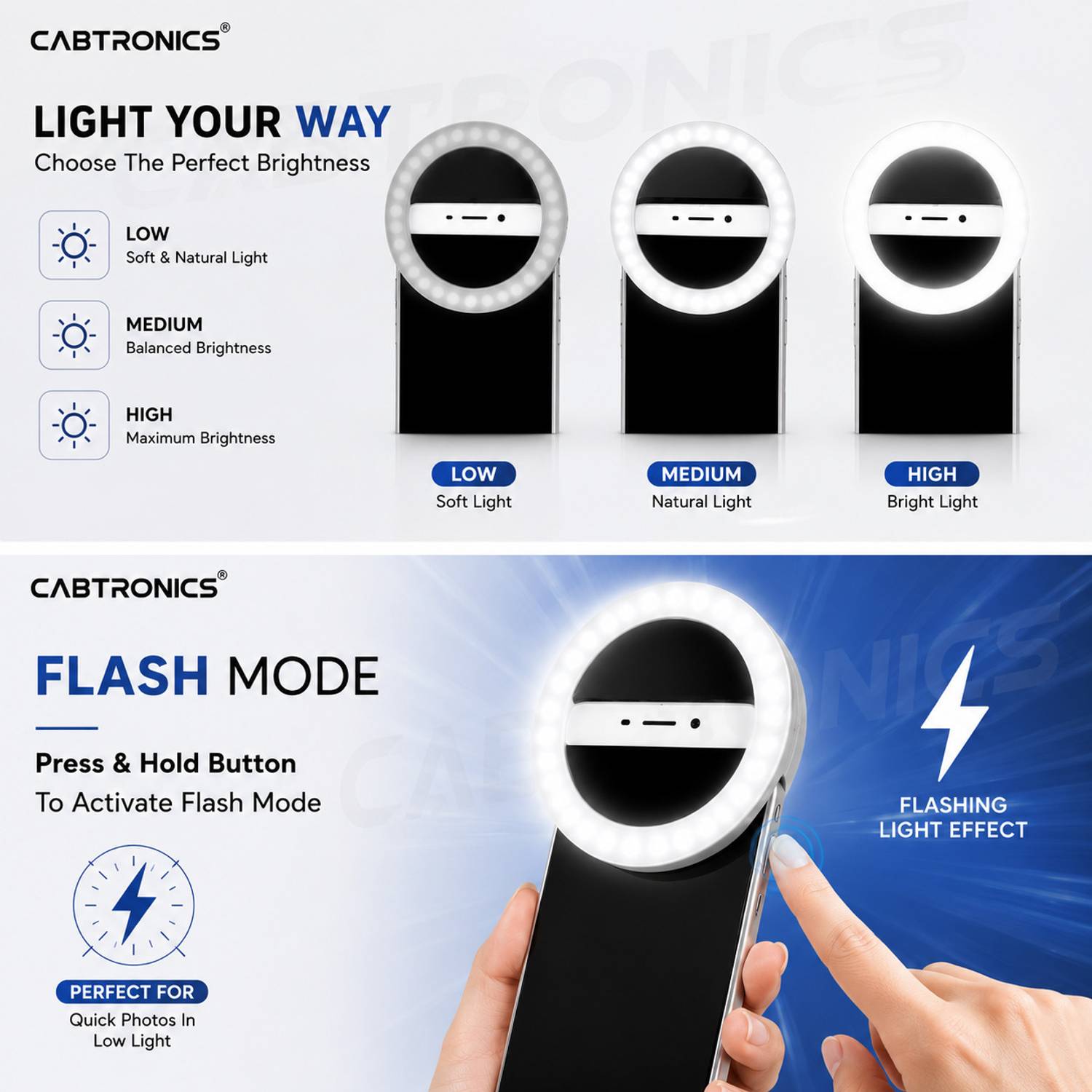 CABTRONICS Rechargeable Clip On Selfie Ring Light - Image 2