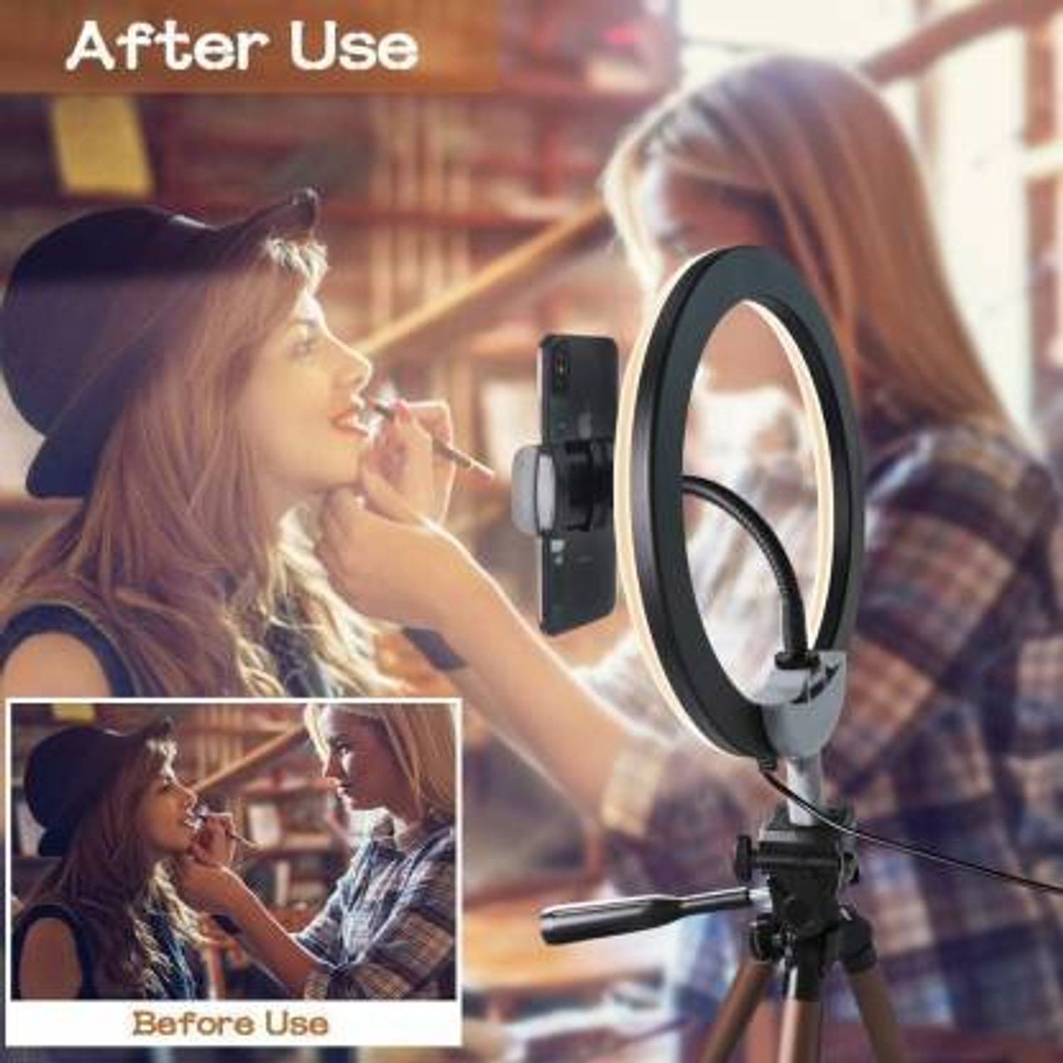 Image of ZOPHORUS 10 inch Ring Light with 7 Feet Tripod Stand Ring Flash (White / Black) Ring Flash