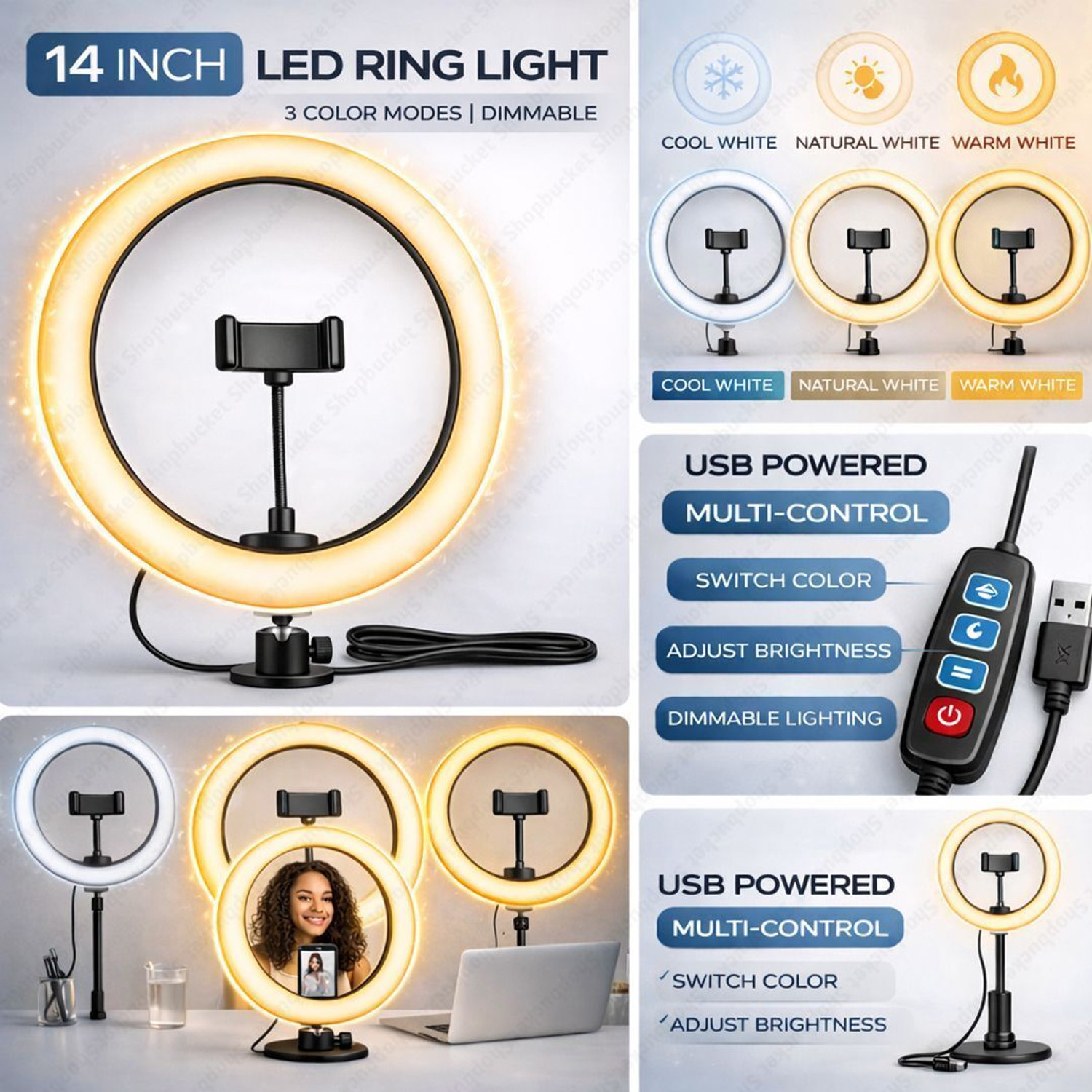 Image of SB 14 Inch Ring Light & 3 Mode Ring Light Flash for Photography Video Makeup Ring Flash