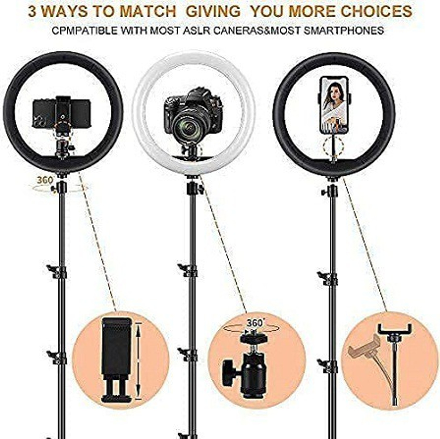 Image of PKST 10 inchSelfie LED Ring Light,Phn Holder,Remote Control with 7 Ft Long Stand 360' Kit Ring Flash