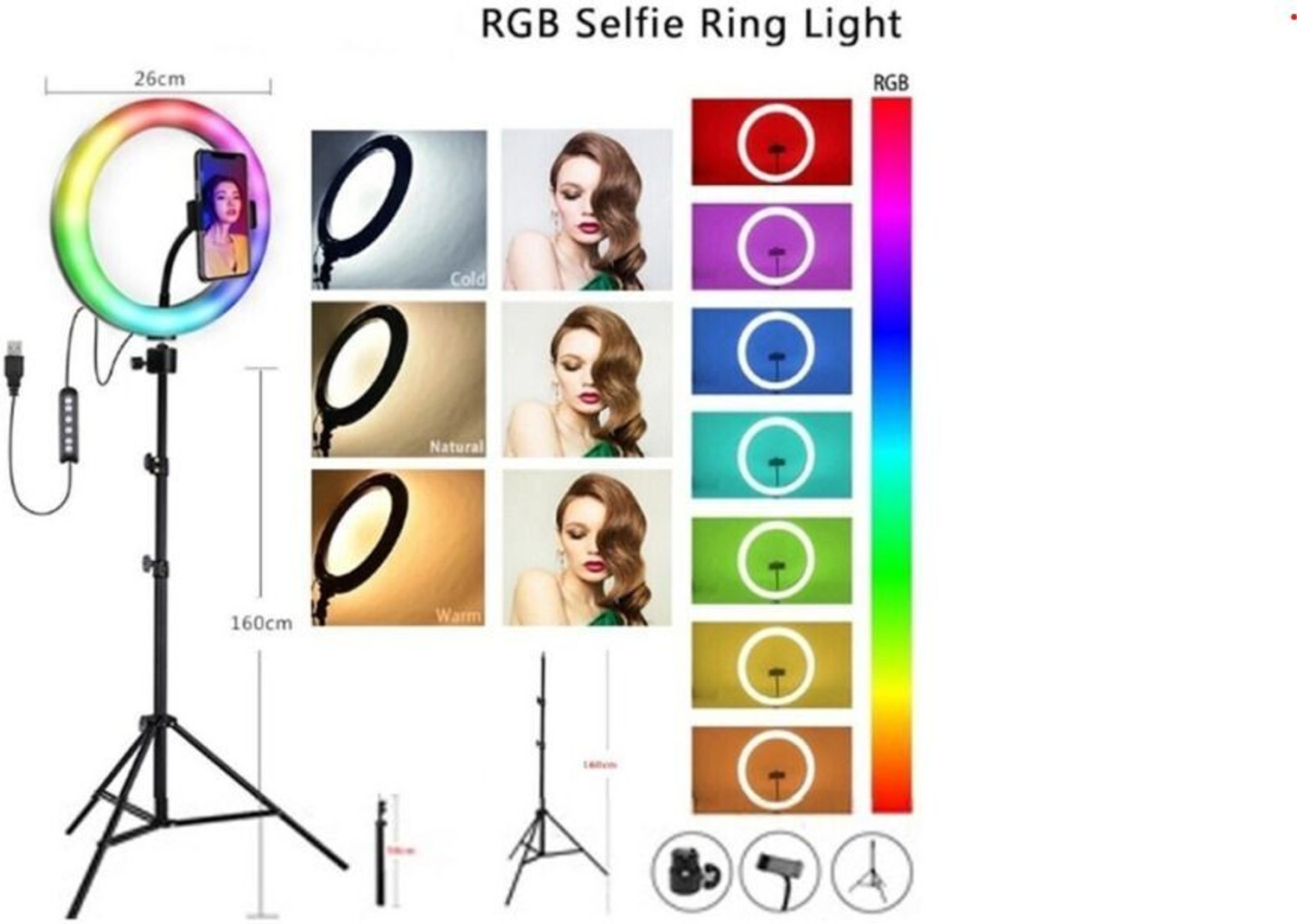 Image of UMORK BEST 10 Inch RGB Ring light with Tripod Stand for Video, youtube, Photography Ring Flash