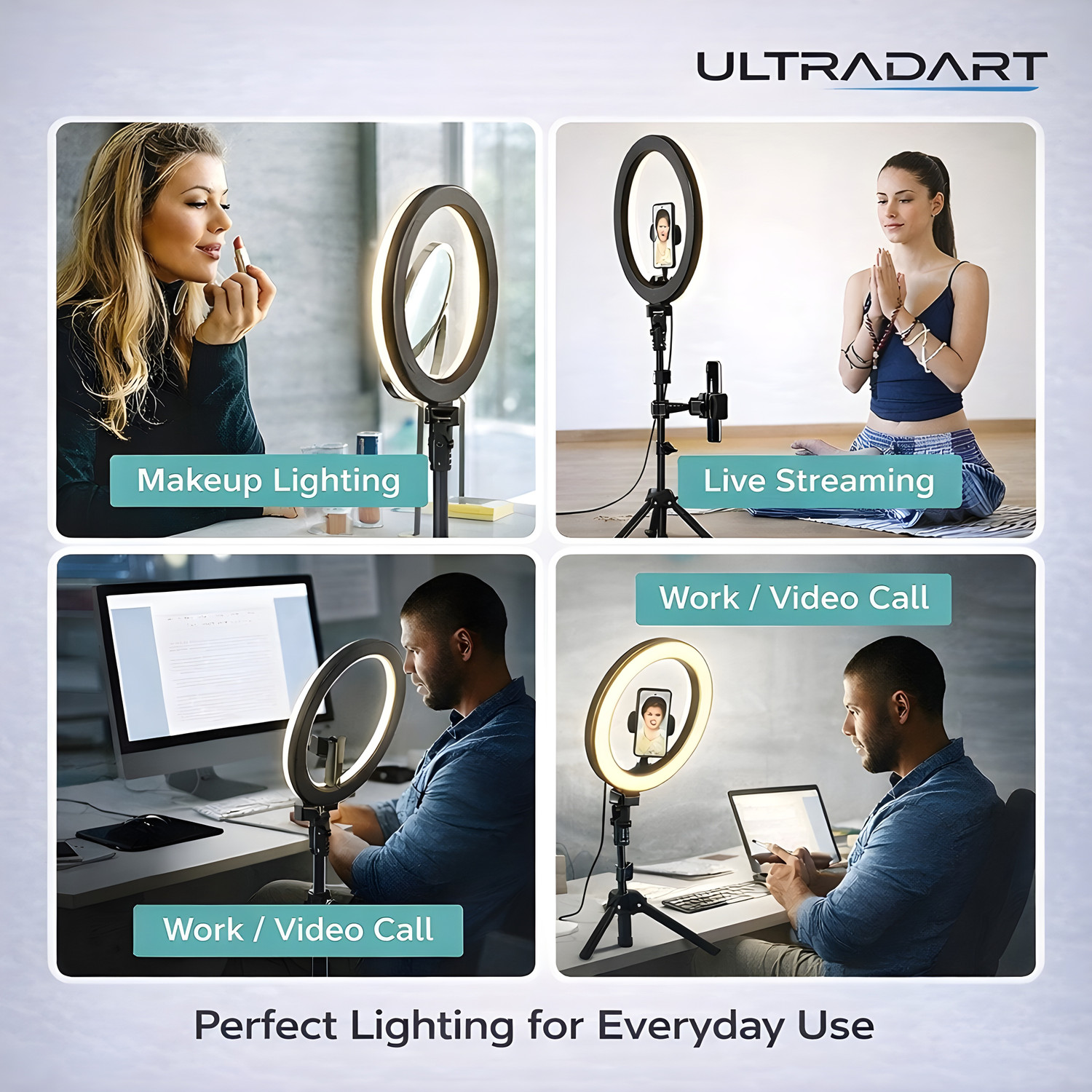 Image of ULTRADART Studio 14 Inch Ring Light with Stand for Makeup & Video Recording Ring Flash