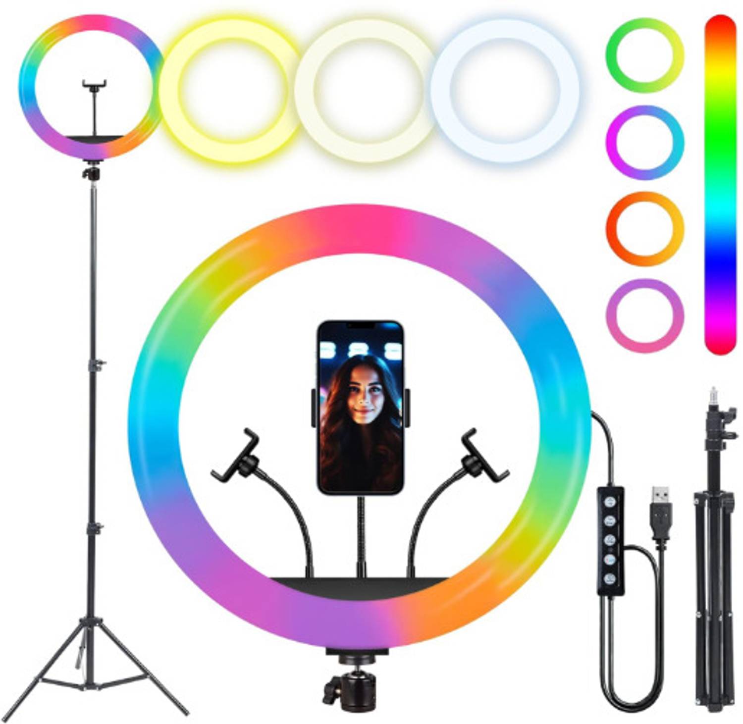 Meraki Wonder RGB RING LIGHT+Lightweight & Portable Portable 7 Feet Long Stand COMBO Tripod