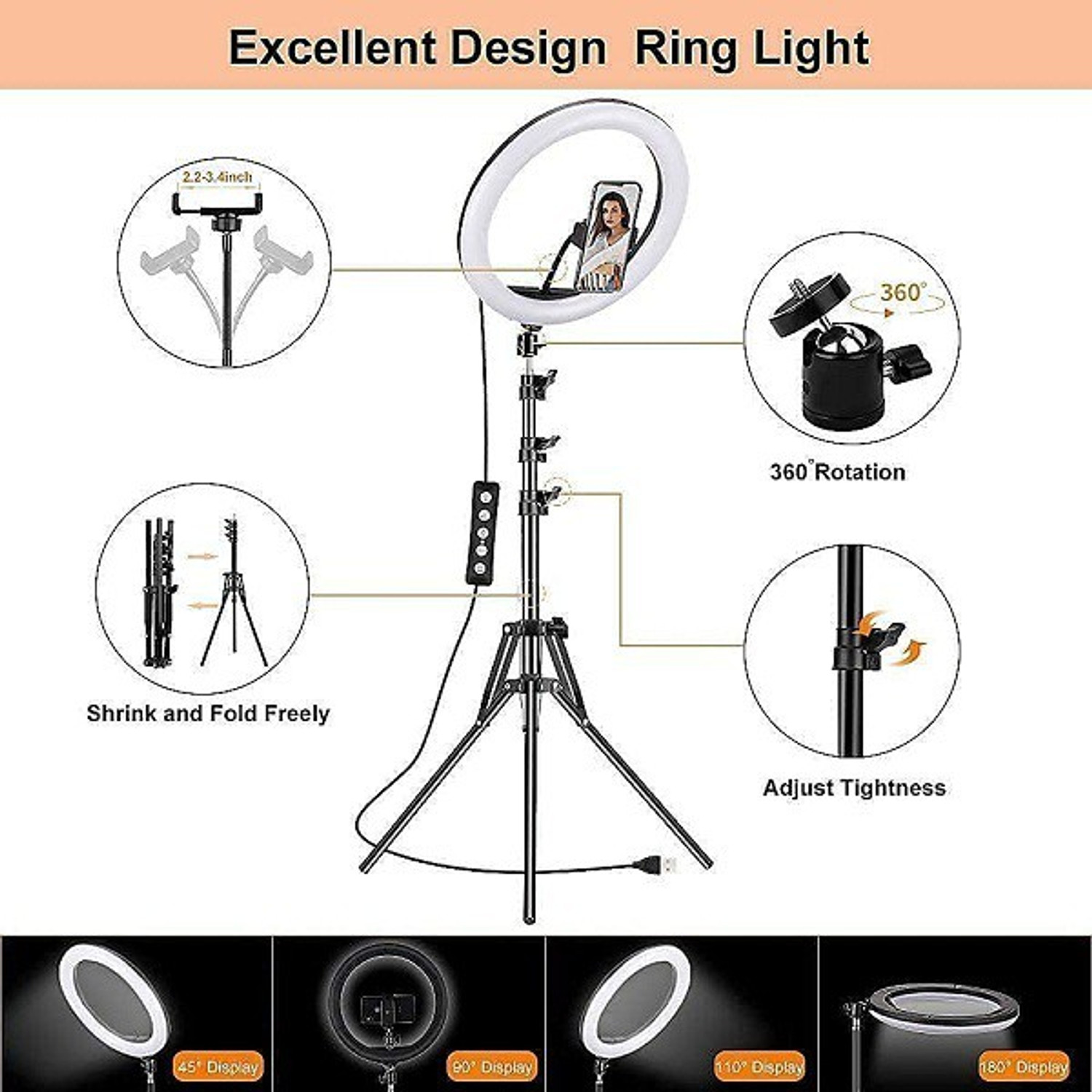 Image of PKST 10 inchSelfie LED Ring Light,Phn Holder,Remote Control with 7 Ft Long Stand 360' Kit Ring Flash