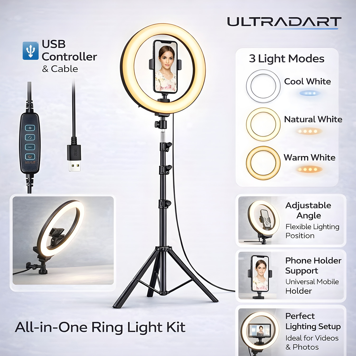 Image of ULTRADART LED 14 inch Ring Light with Stand for Makeup, YouTube & Live Streaming Ring Flash