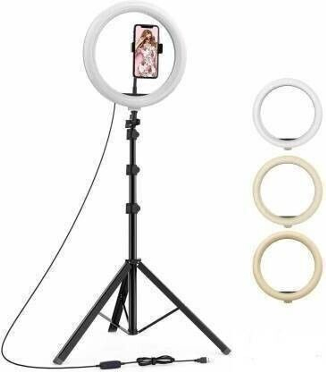 Image of kc lite 10 inch Big LED Selfie Ring Light with Extendable Tripod Stand 7 Feet Ring Flash