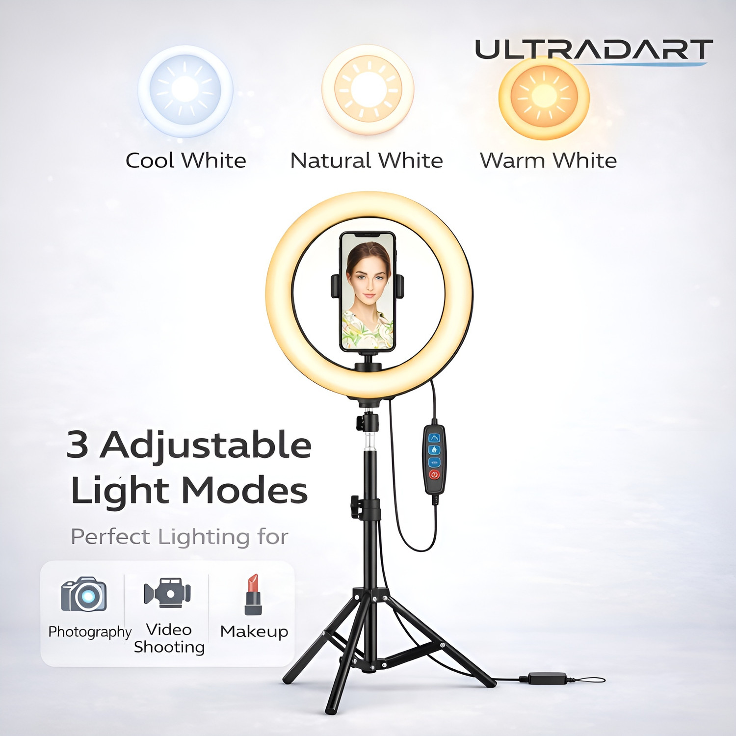 Image of ULTRADART 12 Inch Ring Light with Stand & Mobile Holder for YouTube Video Shooting Ring Flash