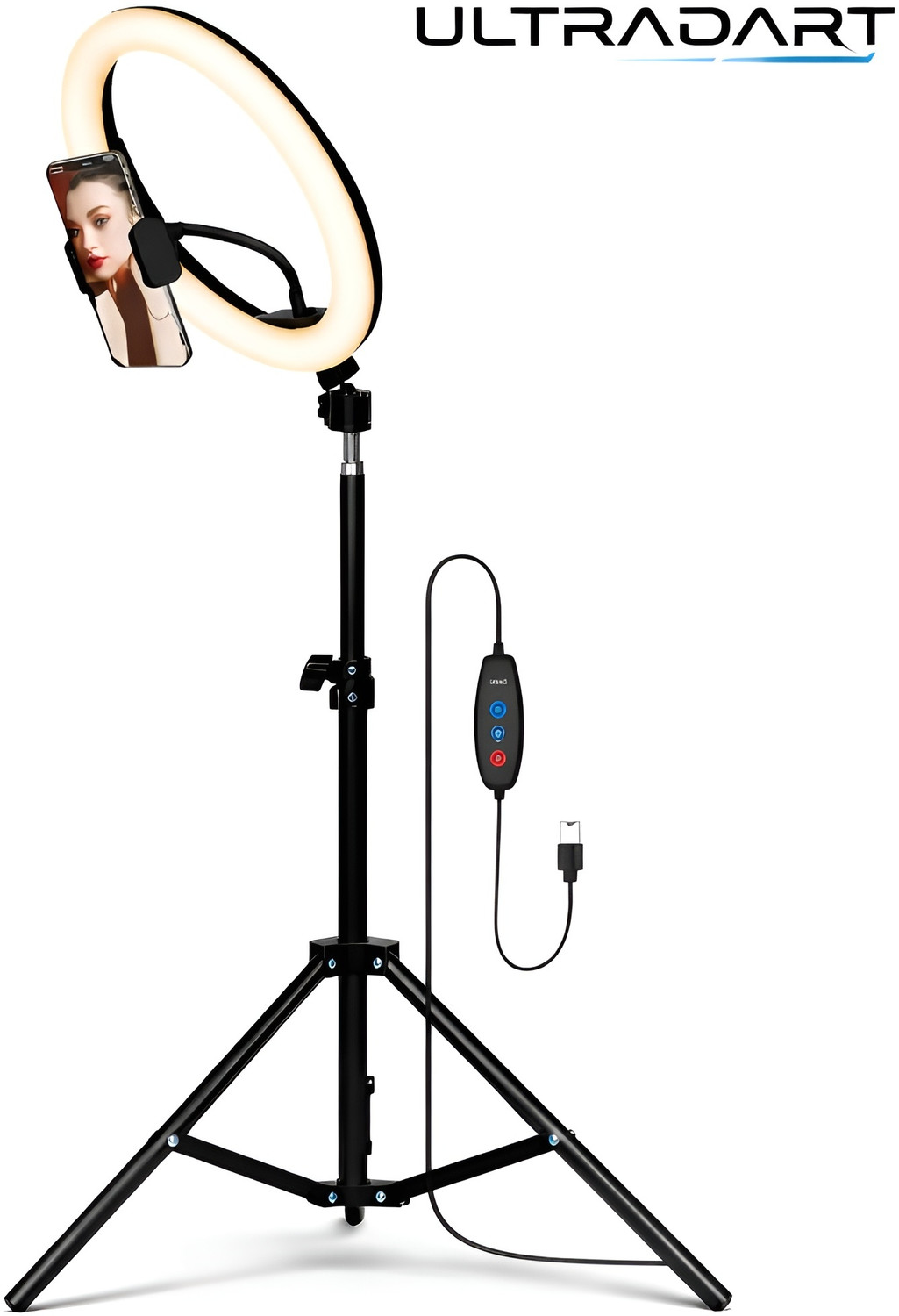Image of ULTRADART LED 12 inch Ring Light with Tripod Stand for Makeup & Live Streaming Ring Flash