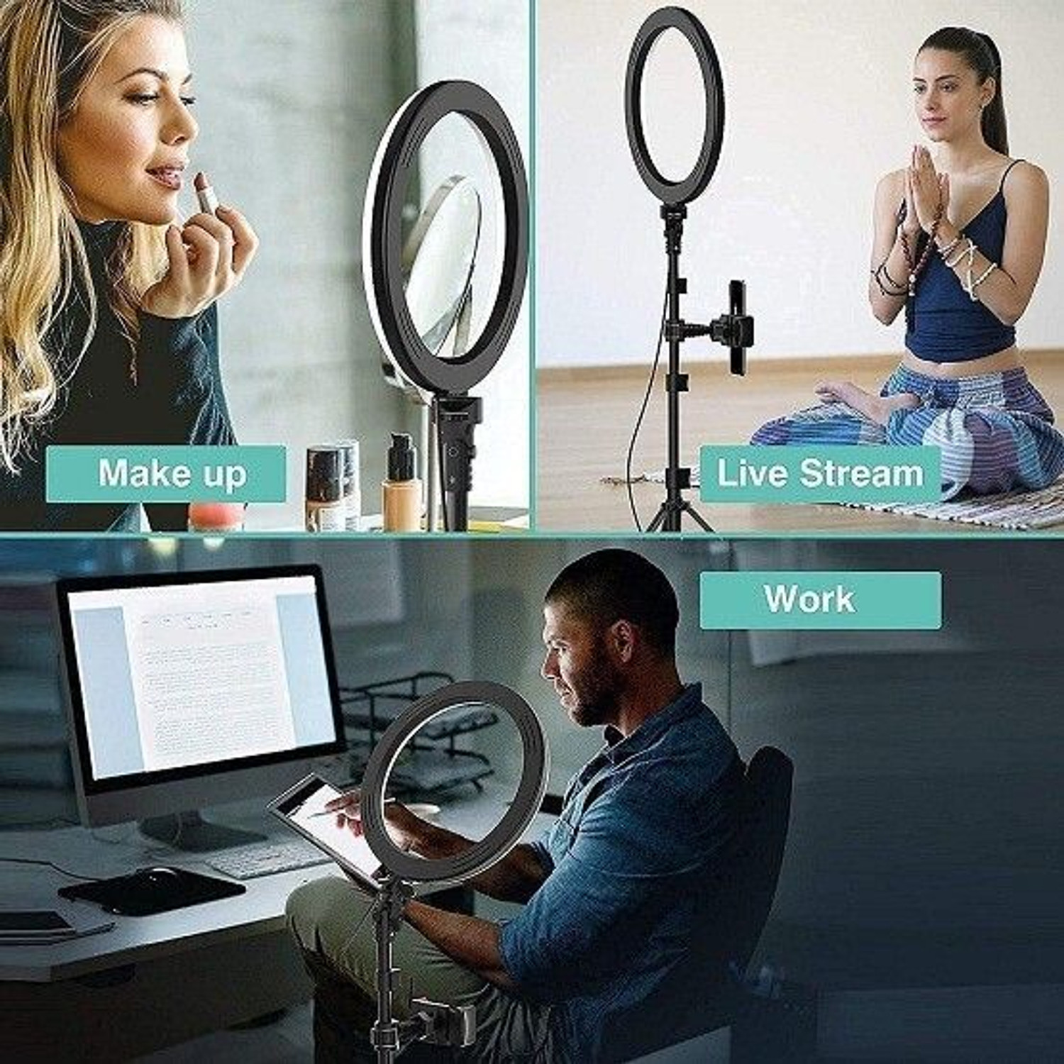 Image of PKST 10 inch Selfie LED Ring Light, Phone Holder, 7 Feet Long Stand, 360 Degree Kit Ring Flash