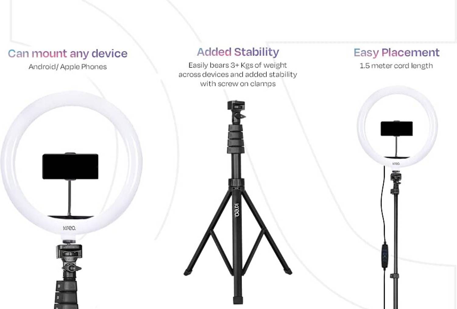 Kreo Halo 12 Inch Ring Light With Tripod, 3 Modes, Pack of 3 - Image 2