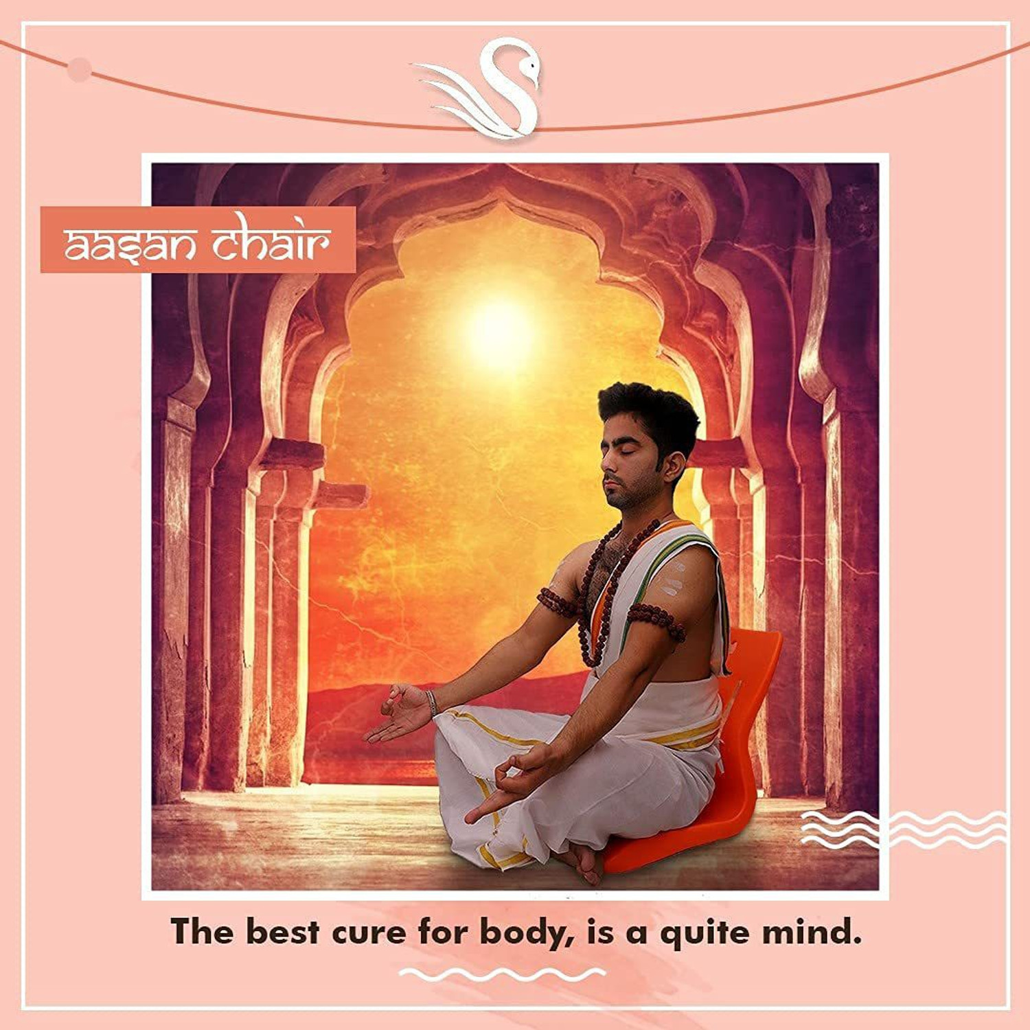 Image of Unicus Inventors Yoga Meditation Backache Healer Plastic Chair, Saffron Chair -Pack of 1 Saffron Yoga Chair