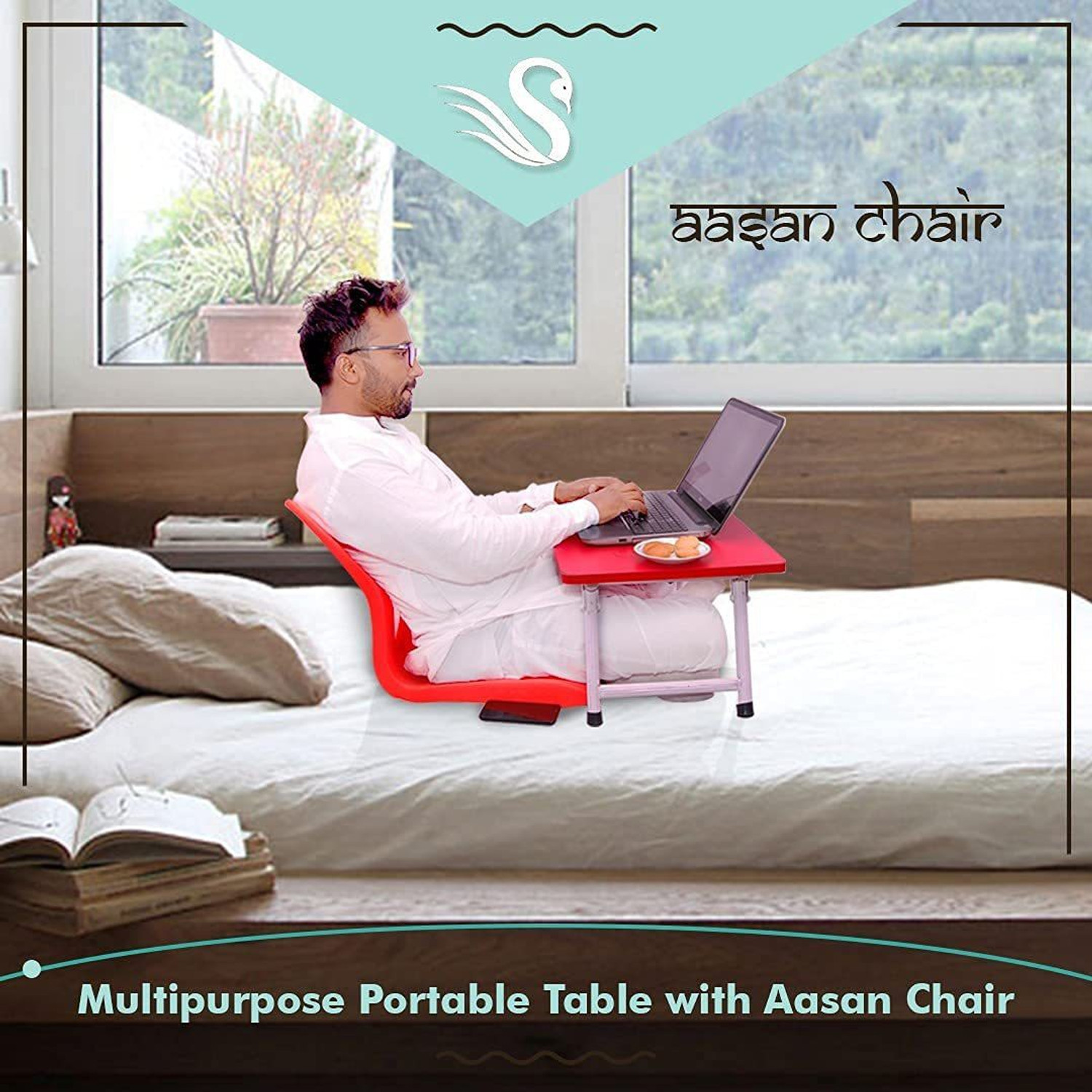 Image of Unicus Inventors Yoga Meditation Backache Healer Plastic Chair, Saffron Chair -Pack of 1 Saffron Yoga Chair