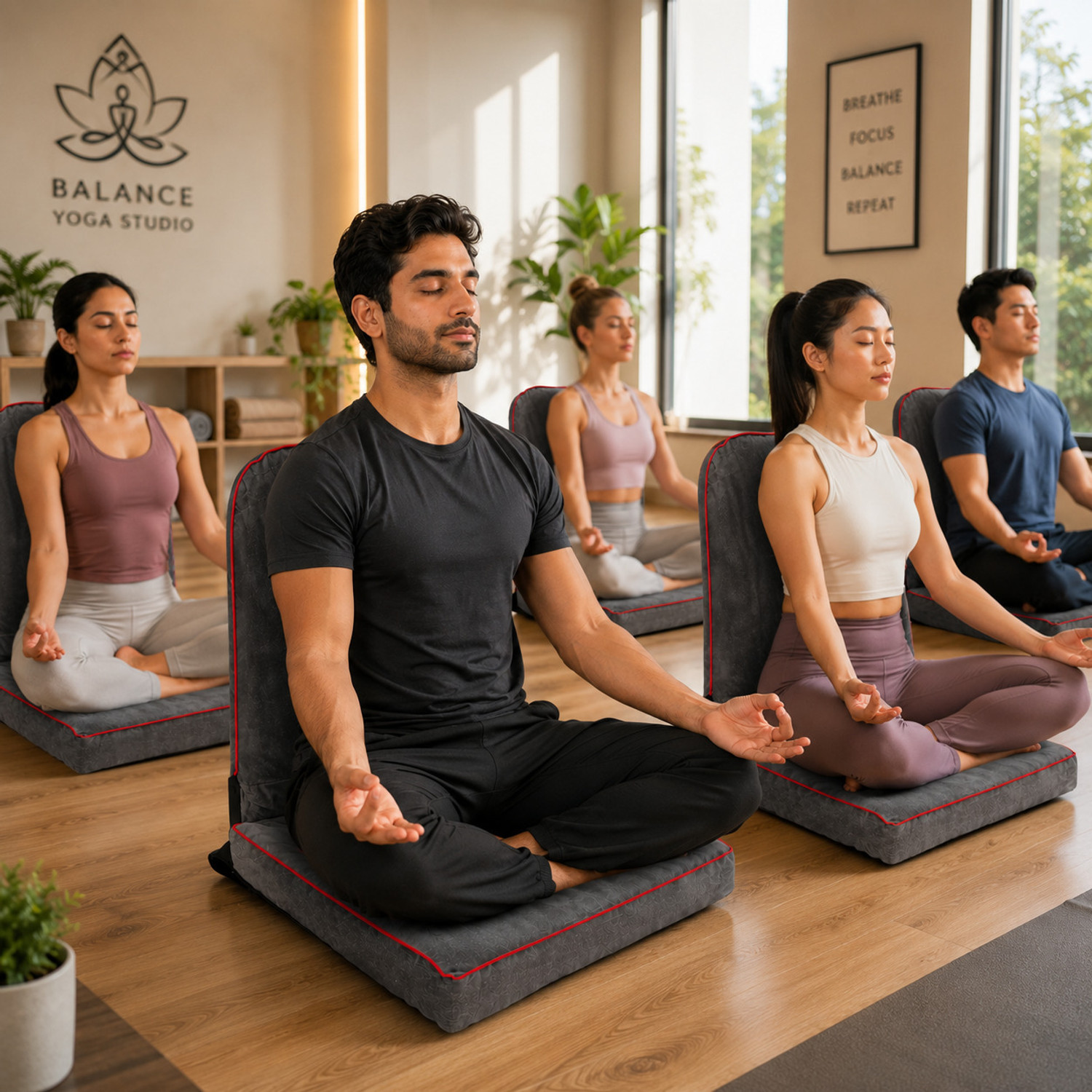 Image of KAWACHI Yoga Meditation Chair Back Support Gray Meditation Chair, Floor Chair, Reading Chair, Yoga Chair