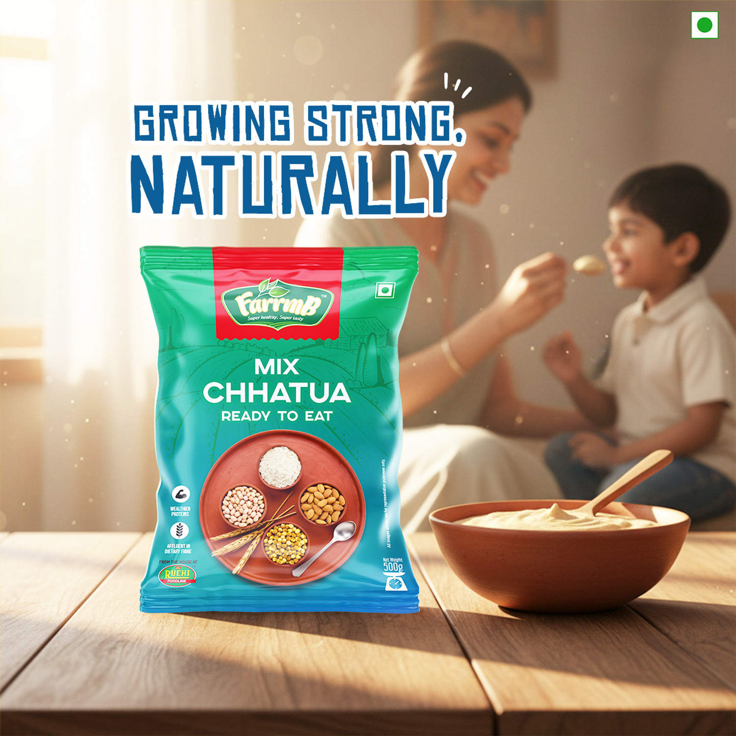 Image of FarrmB Mix Chhatua | High Protein & Fibre Ready-to-Eat Multigrain Breakfast Mix 1 kg
