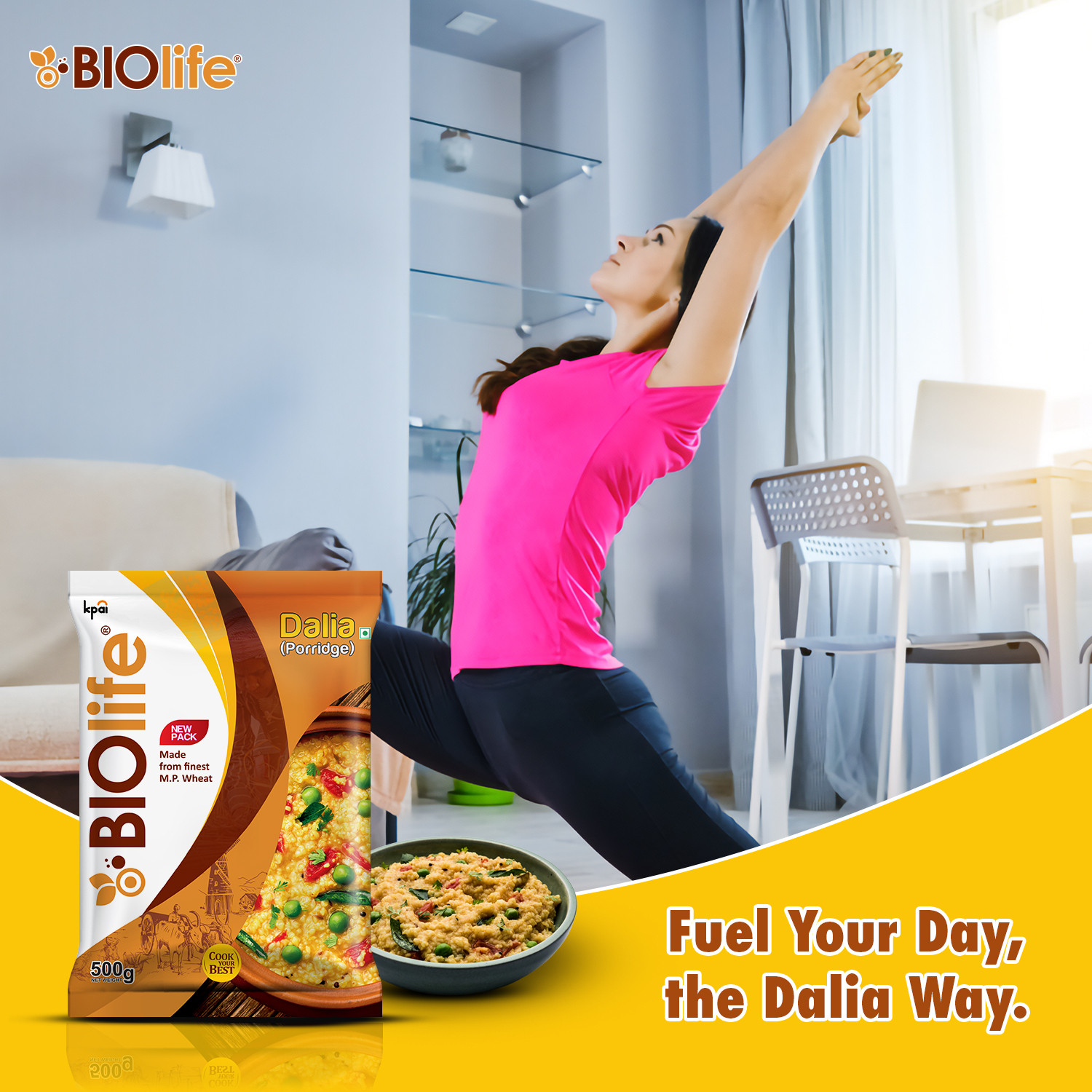 Image of BIOLIFE Natural Wheat Daliya /Porridge Made From MP Wheat High in Fiber & Rich in Protein