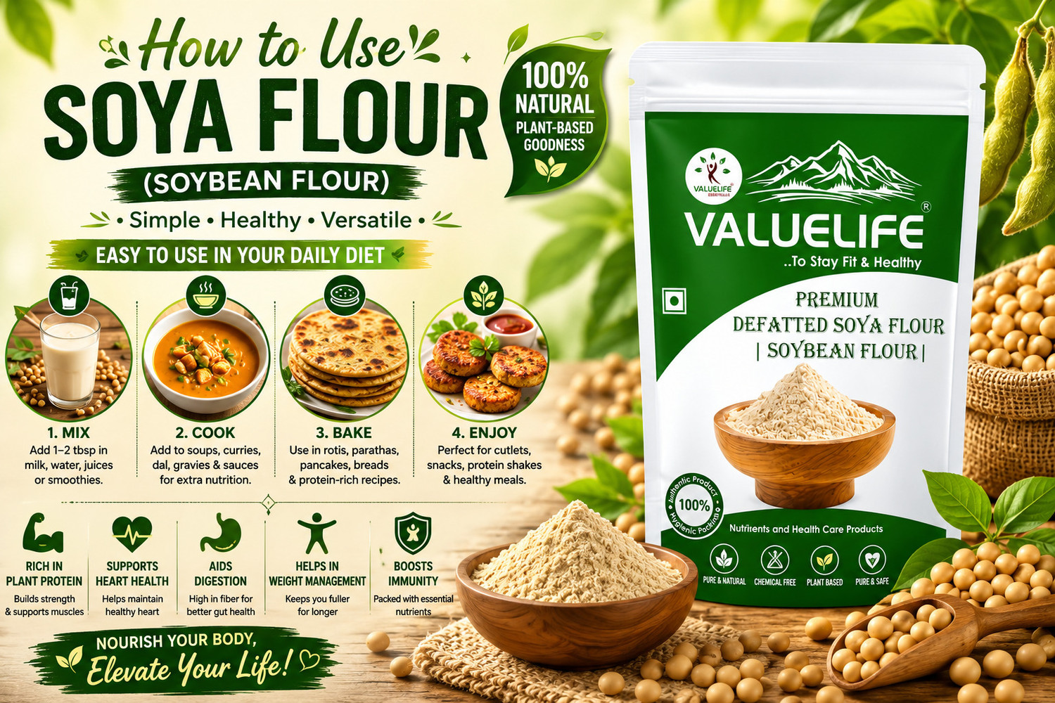 Image of Value Life Defatted Soya Flour (1990g)