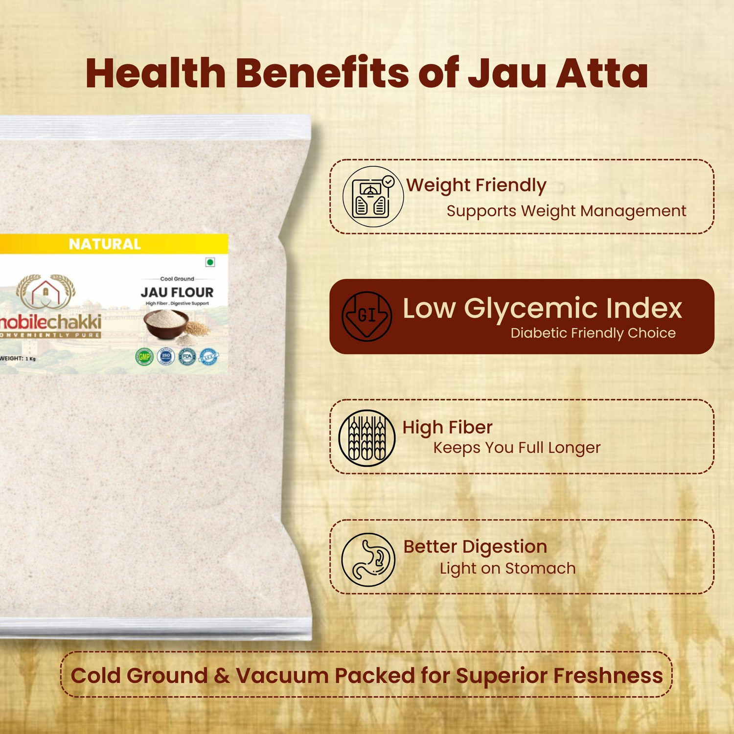 Image of MOBILE CHAKKI Premium Jau Atta | Barley Flour | Low GI & High Fiber Healthy Flour