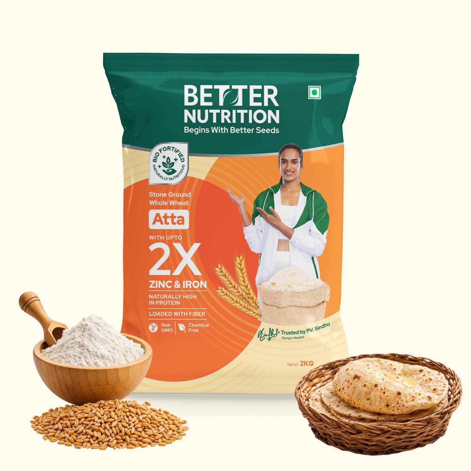 Better Nutrition Biofortified Wheat Atta | Naturally High in Protein | Iron & Zinc Rich