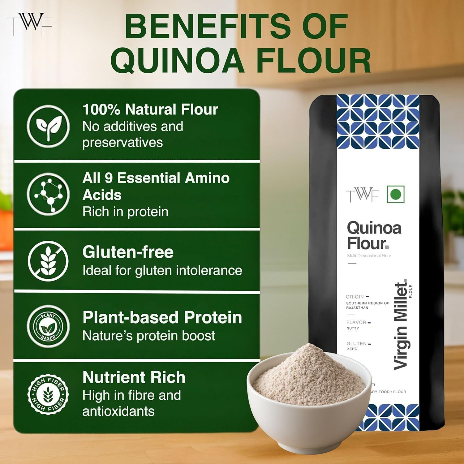 Image of TWF Virgin Quinoa Flour | High Protein | Ideal for Rotis & Baking|Weight Management