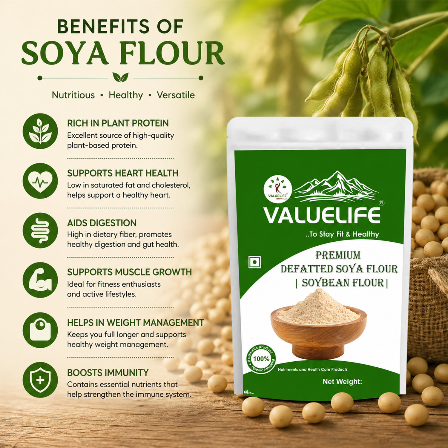 Image of Value Life Defatted Soya Flour (1990g)