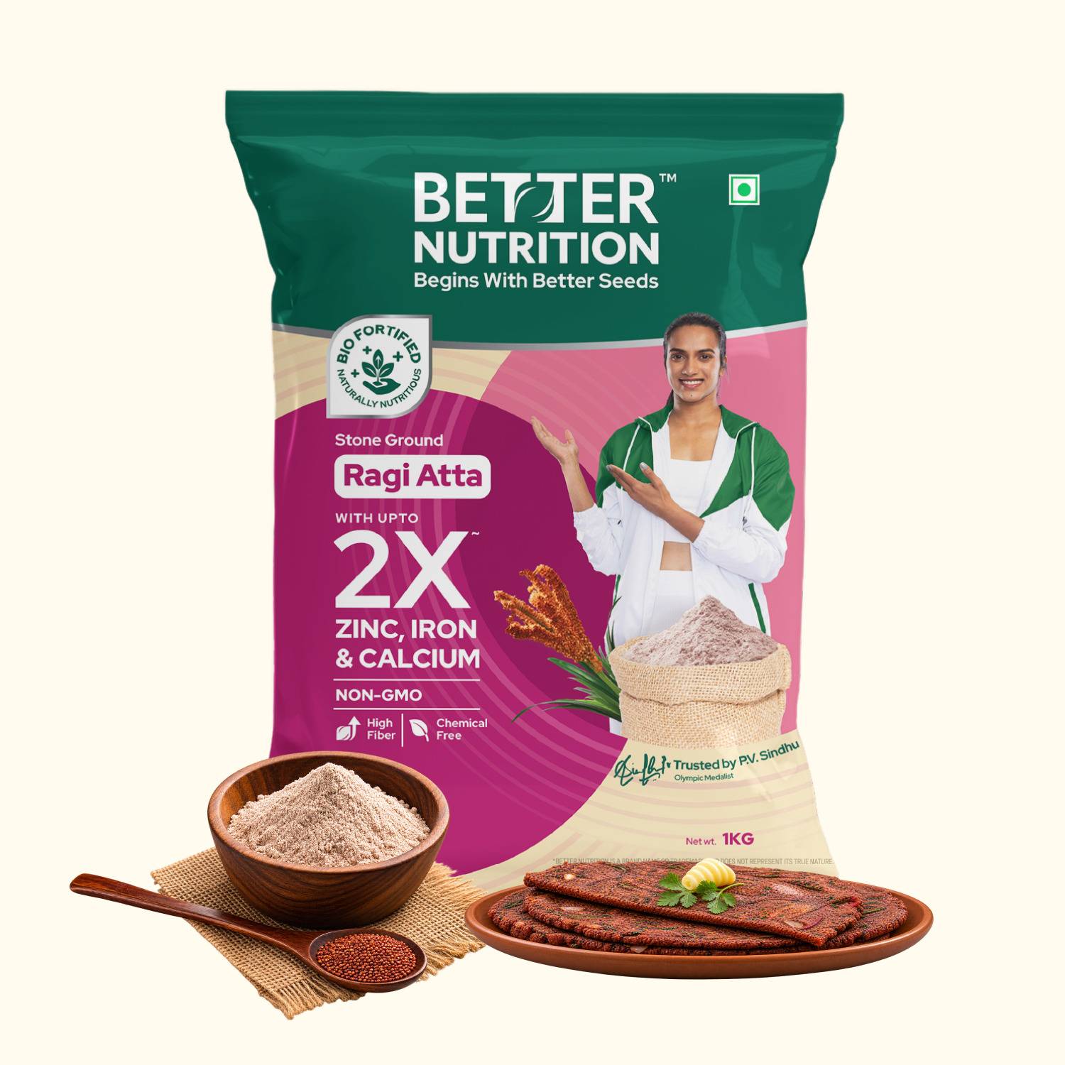 Better Nutrition Biofortified Ragi Atta | Iron, Zinc & Calcium Rich