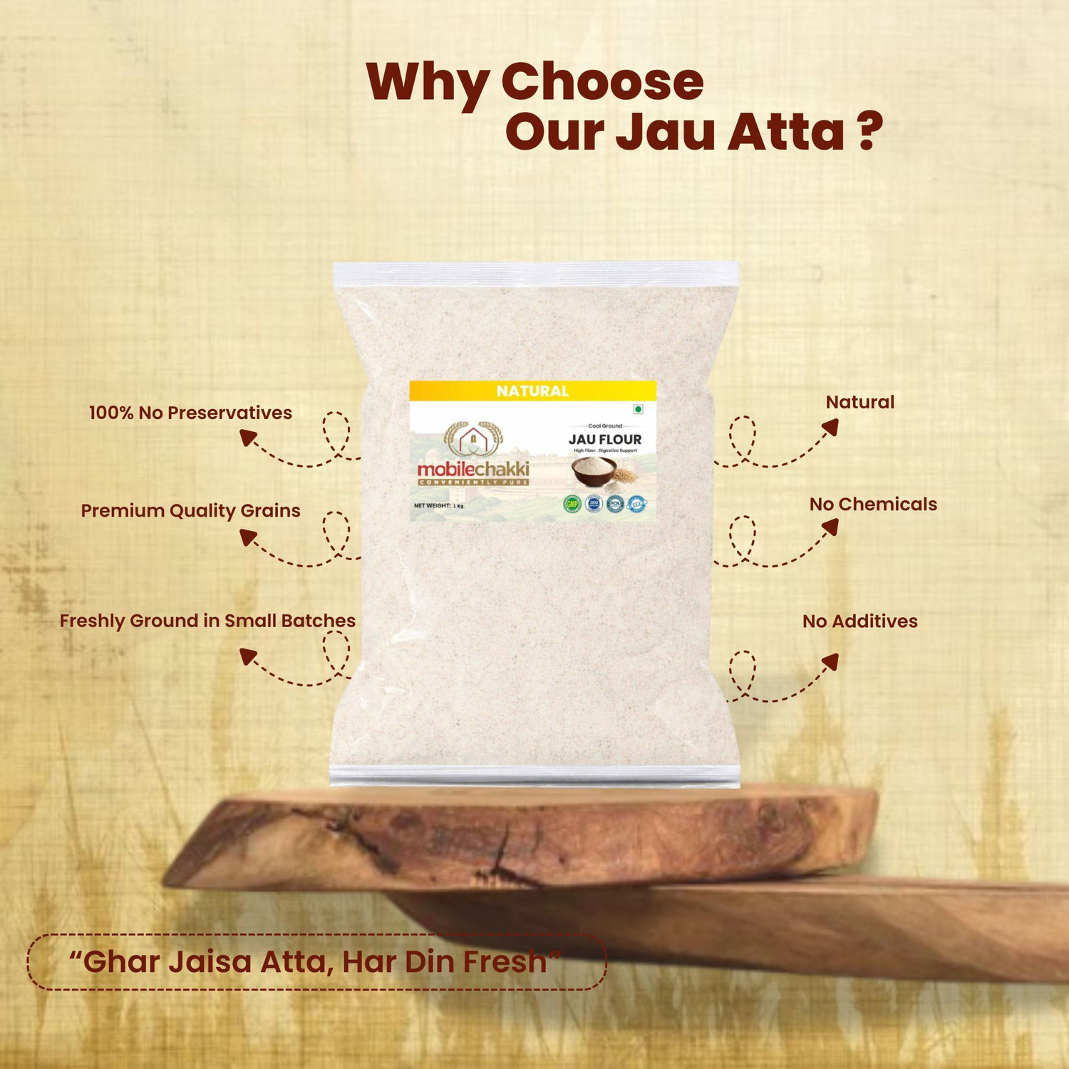 Image of MOBILE CHAKKI Premium Jau Atta | Barley Flour | Low GI & High Fiber Healthy Flour