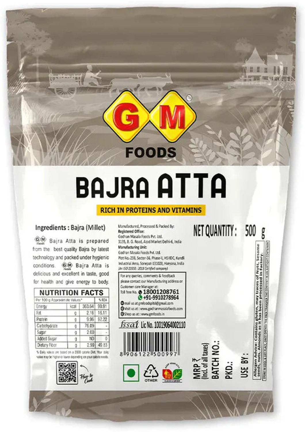 Image of GM FOODS Bajra Atta 500g | High Fiber Millet Flour | Rich in Protein, Iron