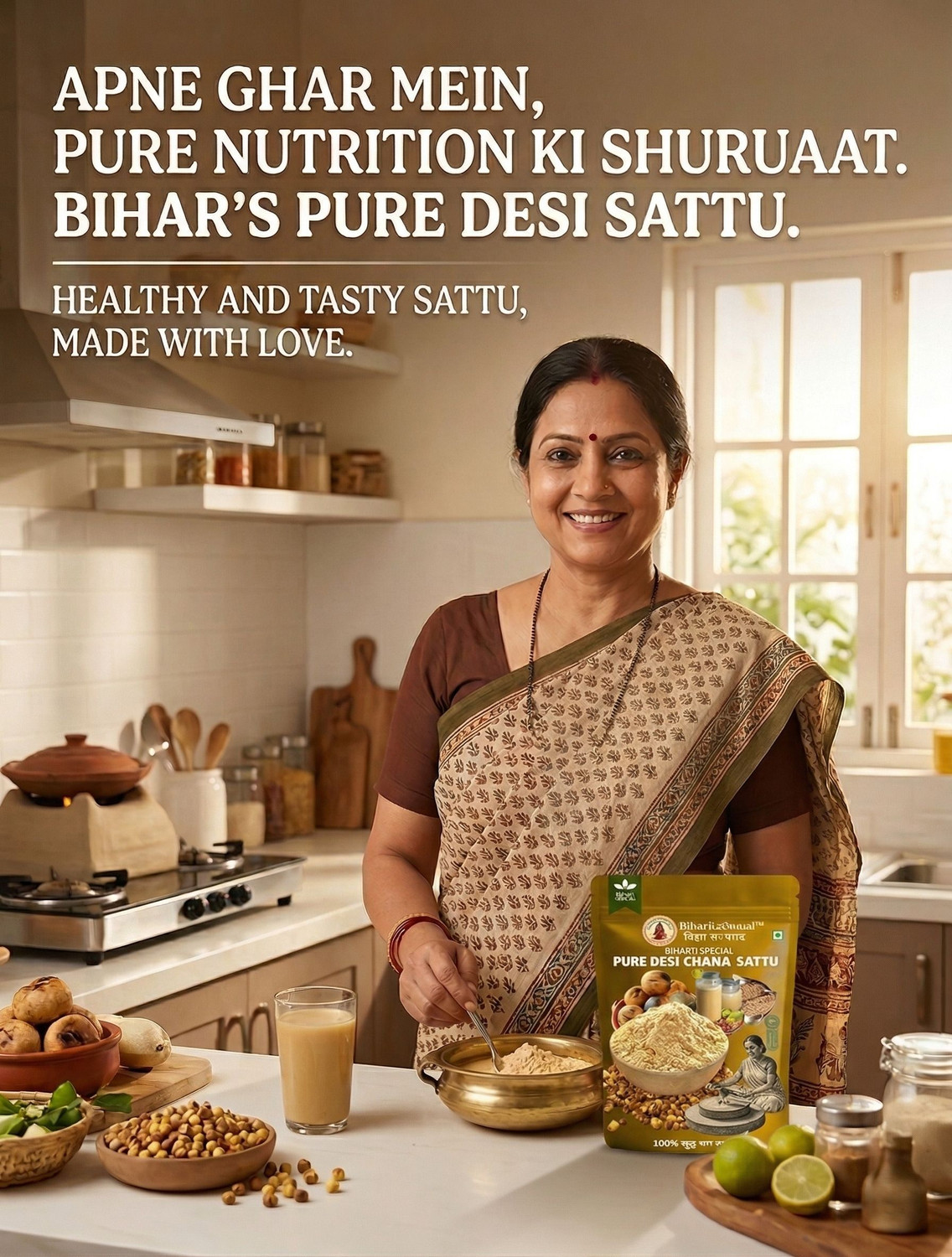 Image of BIHARKASWAAD Pure Desi Chana Sattu Authentic Bihari Roasted Gram Flour High Protein & Fiber