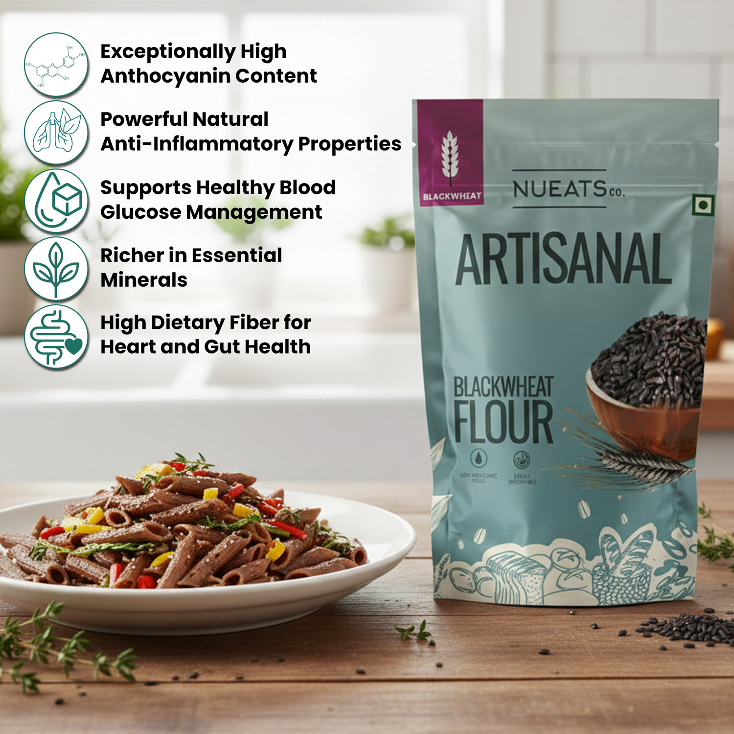 Image of NUEATS CO. Blackwheat Flour 400g Artisanal Flour Gluten Free, High Fiber & Protein Pack 1