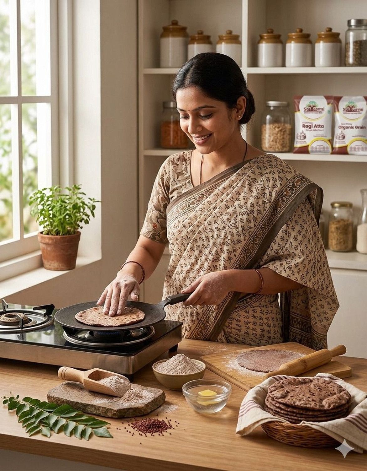 Image of Sadharmi Pure Cold-Pressed Ragi Atta | Stone Ground Whole Ragi Flour