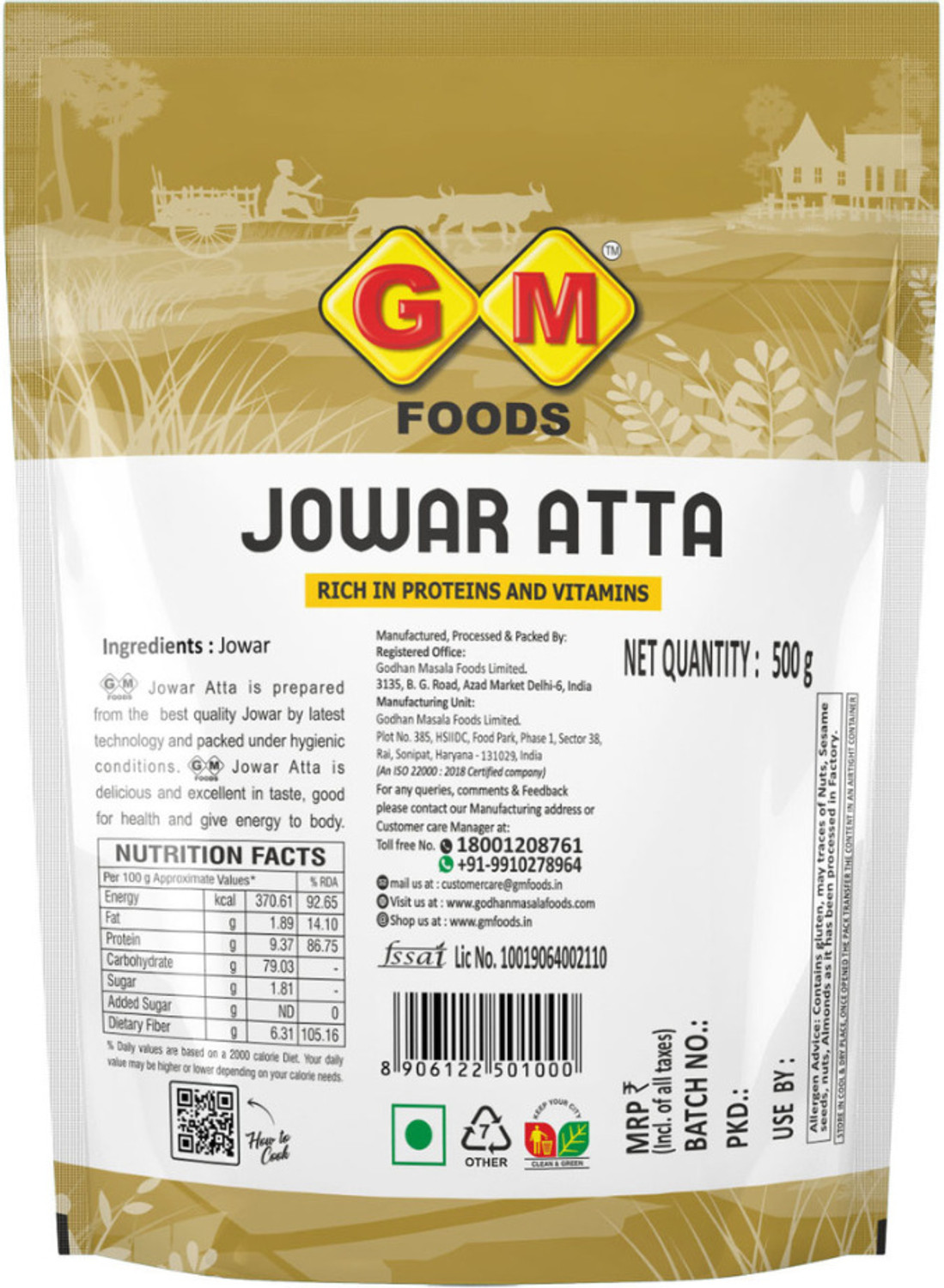 Image of GM FOODS Jowar Atta 500g | Sorghum Flour | Jowar Flour