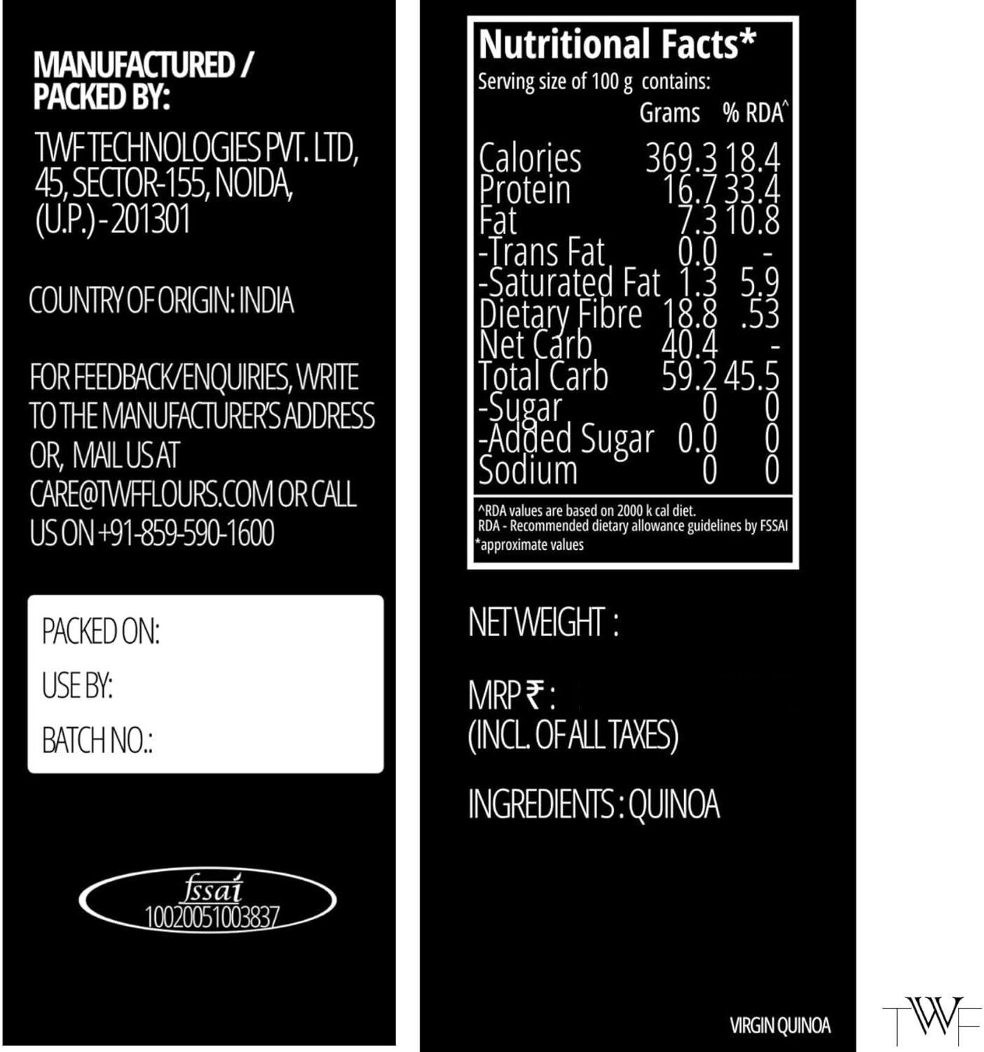 Image of TWF Virgin Quinoa Flour | High Protein | Ideal for Rotis & Baking|Weight Management