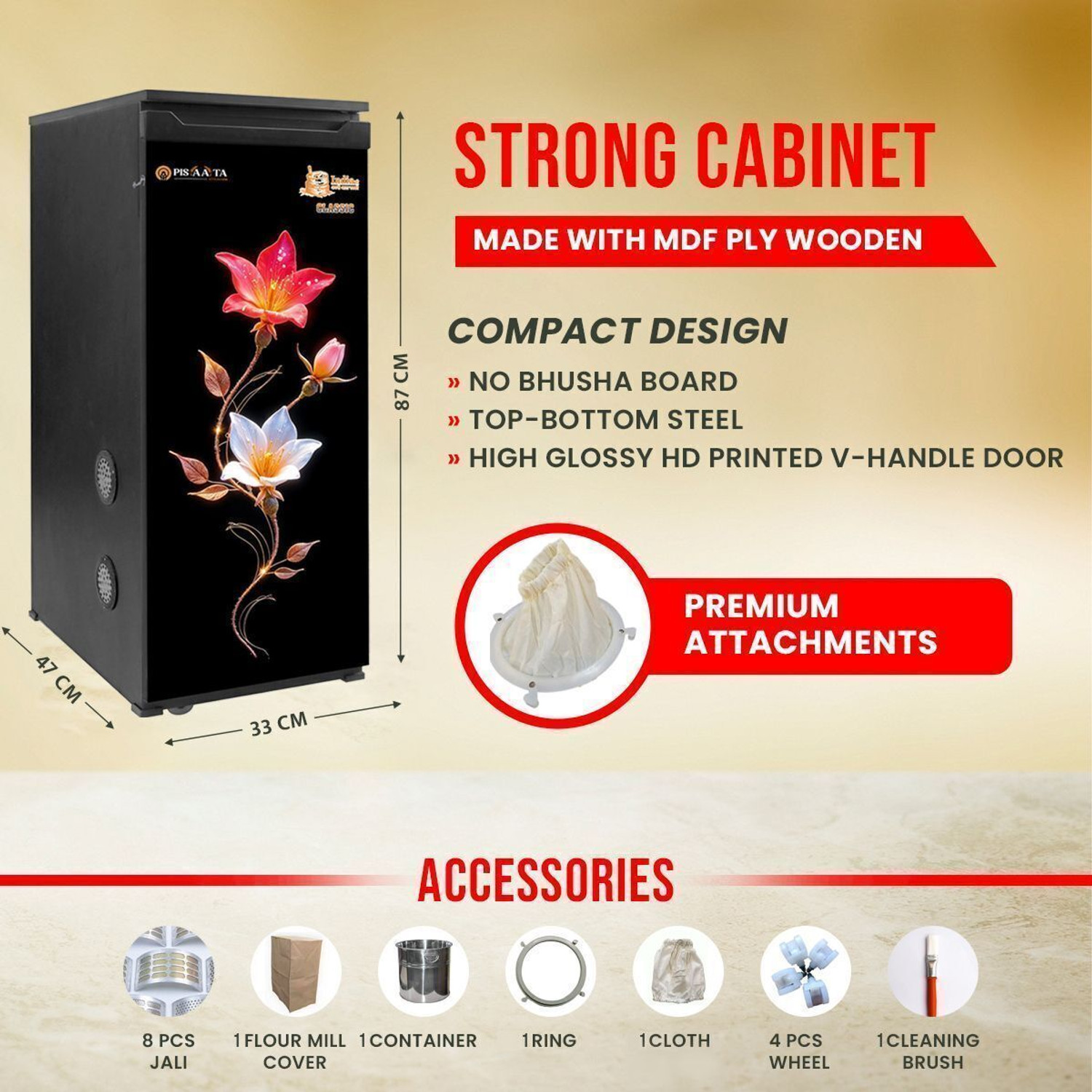 Image of PISAATA Flourmill Fully Automatic Atta Chakki - HD Glossy Printed Door 1HP ATTA MAKER CLASSIC 07 REGULAR FLOURMILL Flourmill