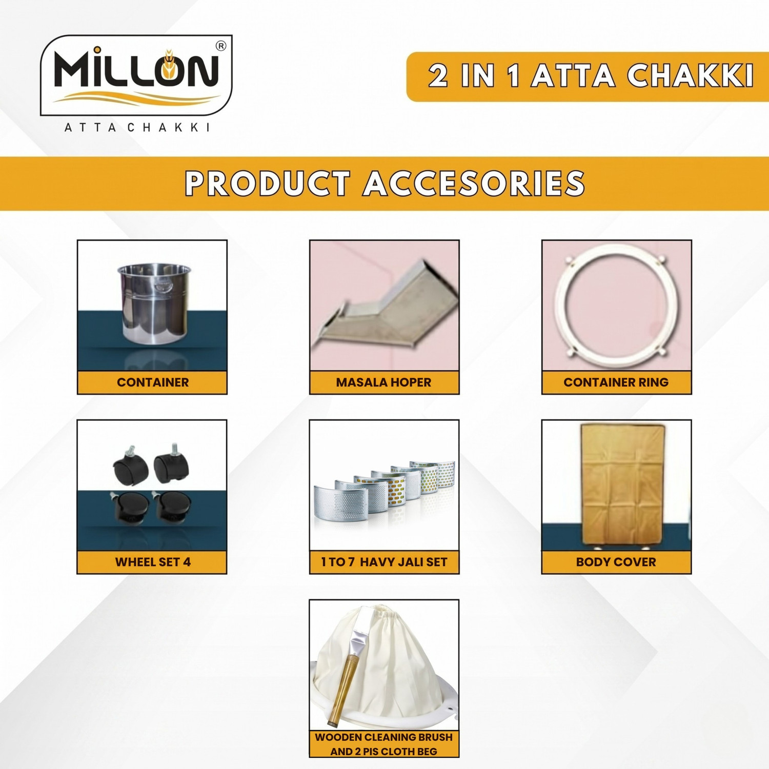 Image of MILLON Automatic Domestic Flour Mill Machine, Atta Chakki, Aata Maker White Orchid Flourmill