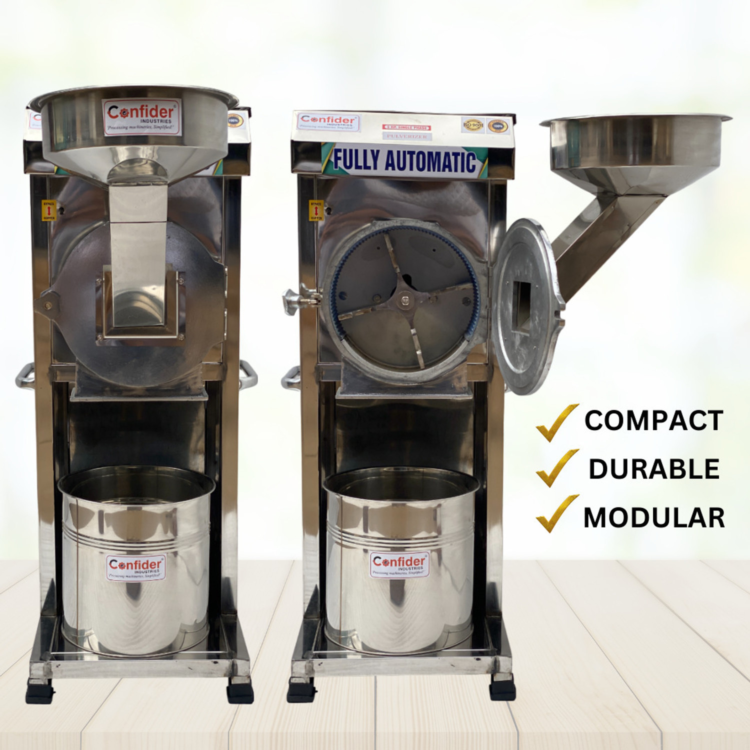 Image of Confider Mini Pulverizer Machine 3 HP| 2in1 Pulverizer For Grains & Spices | With Accessories | Strong Beater & Cutter | Single Phase | Mini Pulveriser Flourmill
