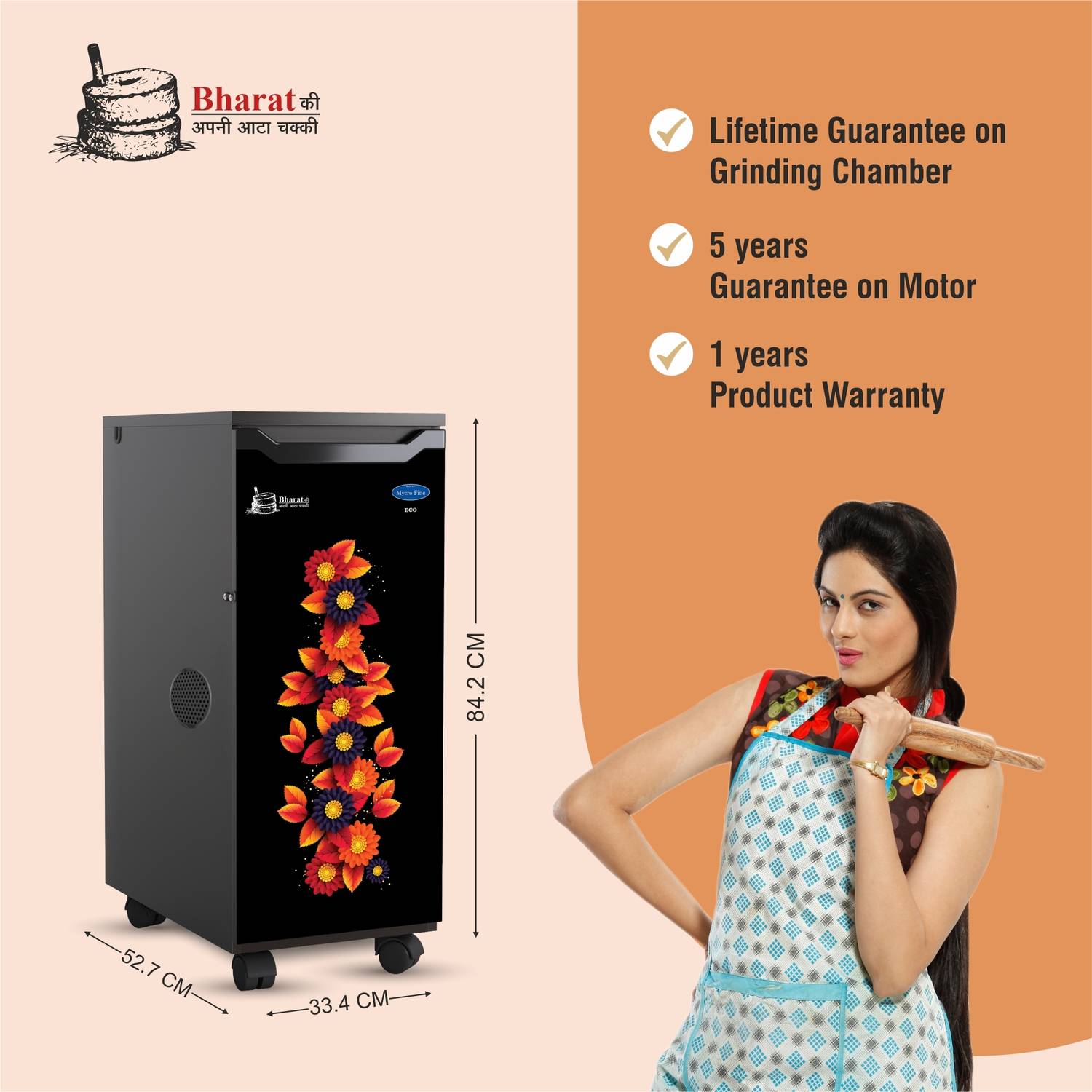 lucky mycrofine Eco Orange Flower with Vacuum 5KG Atta Chakki