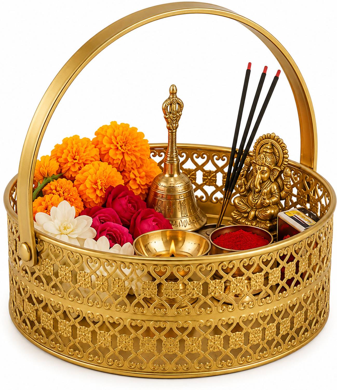 Griplt Golden Brass Pooja Basket - Image 1