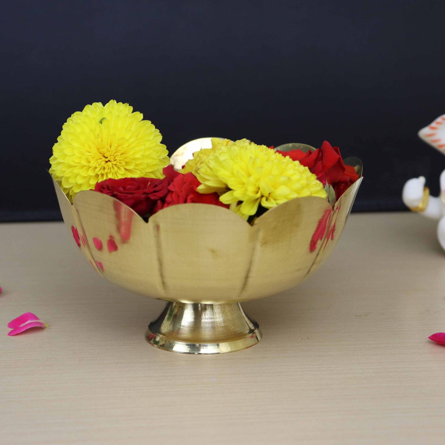 Spilbox Engraved Brass Decorative Kamal Fruit Bowl Lotus Shape Bo