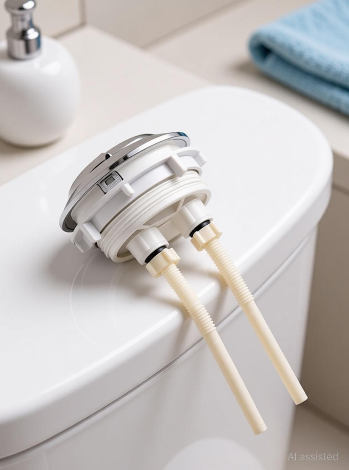 Image of REIOENT Dual Flush Push Button Toilet Water Tank Flushing Replaceable Round Button 58mm Flush Tank Lever
