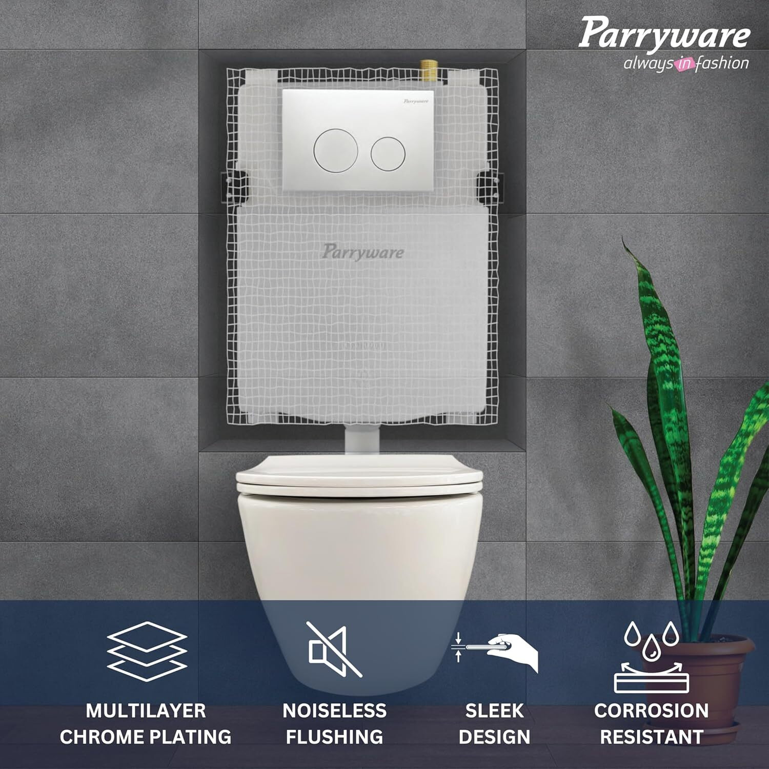 Image of Parryware linea plain Concealed Cistern with Flush Plate|Dual Flush 6L /3L set of 3 pic 377 Dual Flush Tank