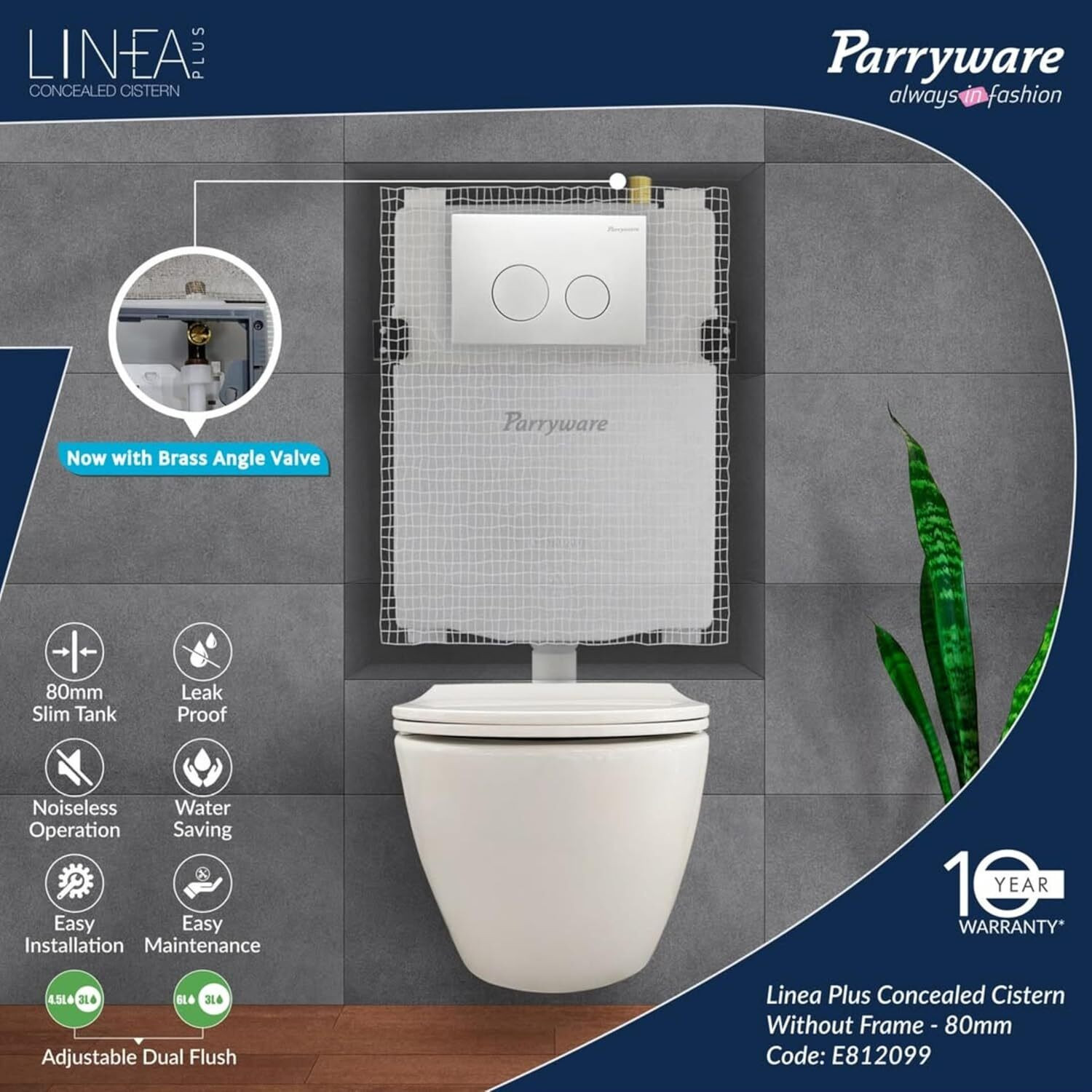 Image of Parryware linea plain Concealed Cistern with Flush Plate|Dual Flush 6L /3L set of 3 pic 377 Dual Flush Tank